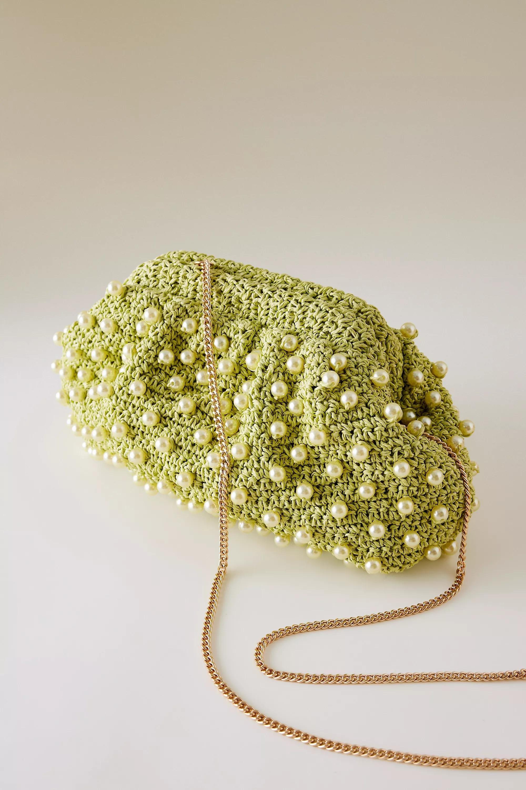 By Anthropologie Beaded Crochet Clutch, Green, A501_0034, large image number 0