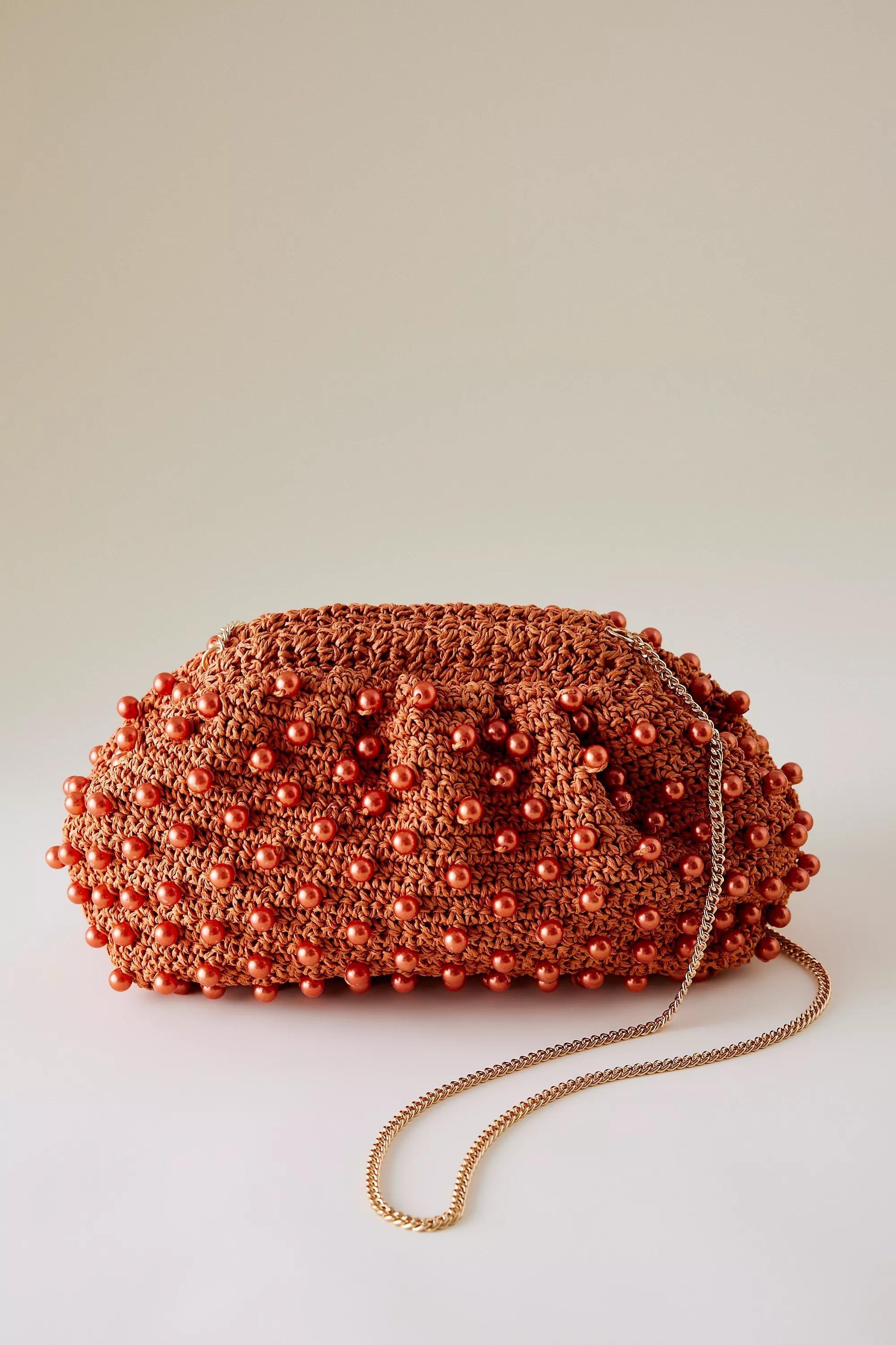 By Anthropologie Beaded Crochet Clutch, Orange, A501_0080, large image number 1