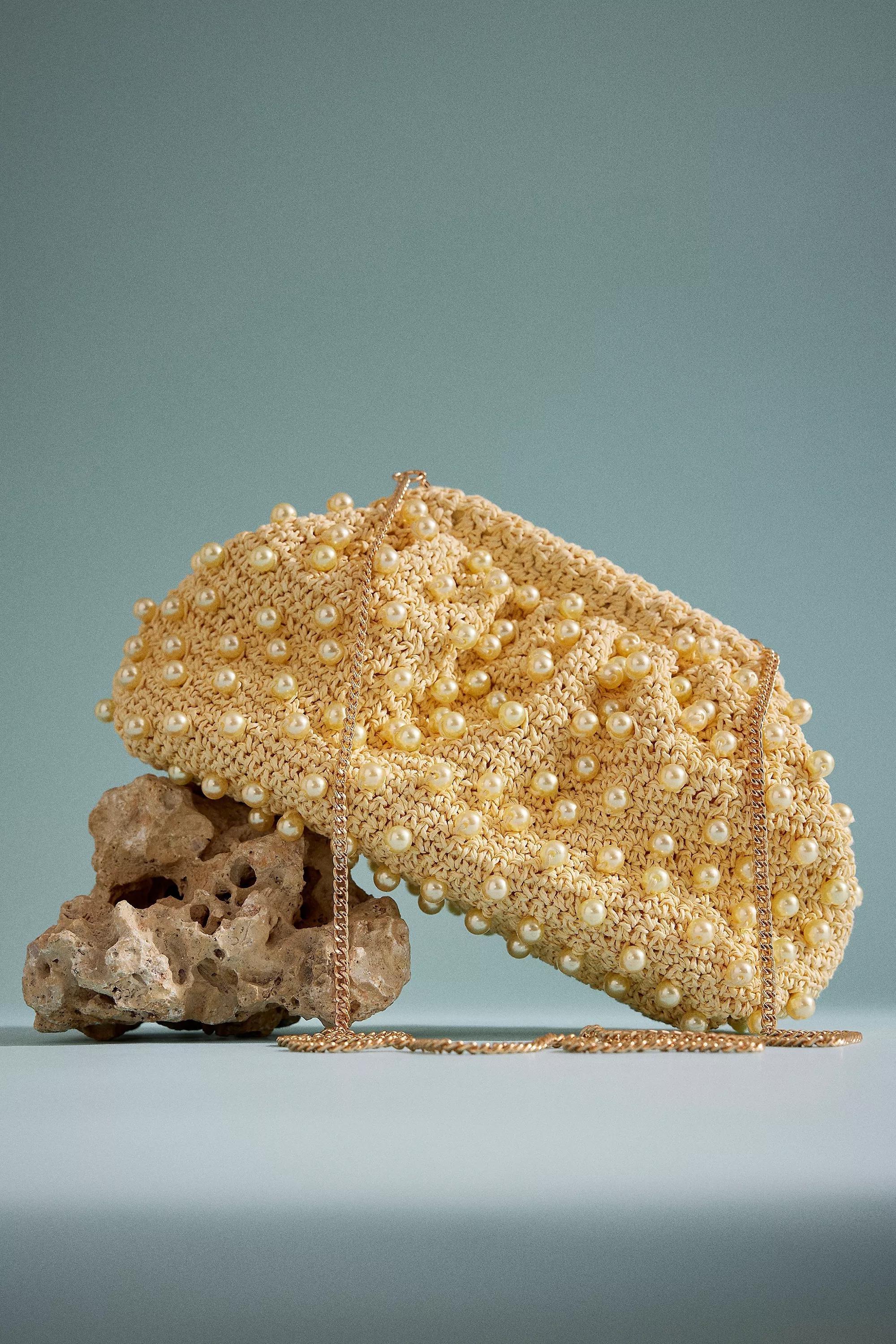 By Anthropologie Beaded Crochet Clutch, Yellow, A501_0270, large image number 0