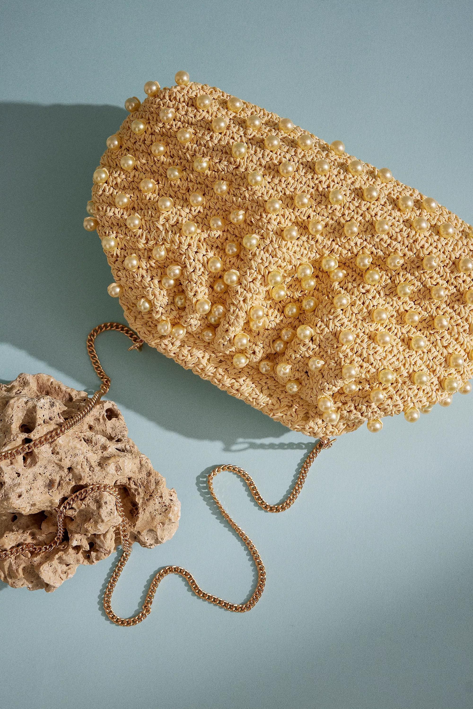 By Anthropologie Beaded Crochet Clutch, Yellow, A501_0270, large image number 1