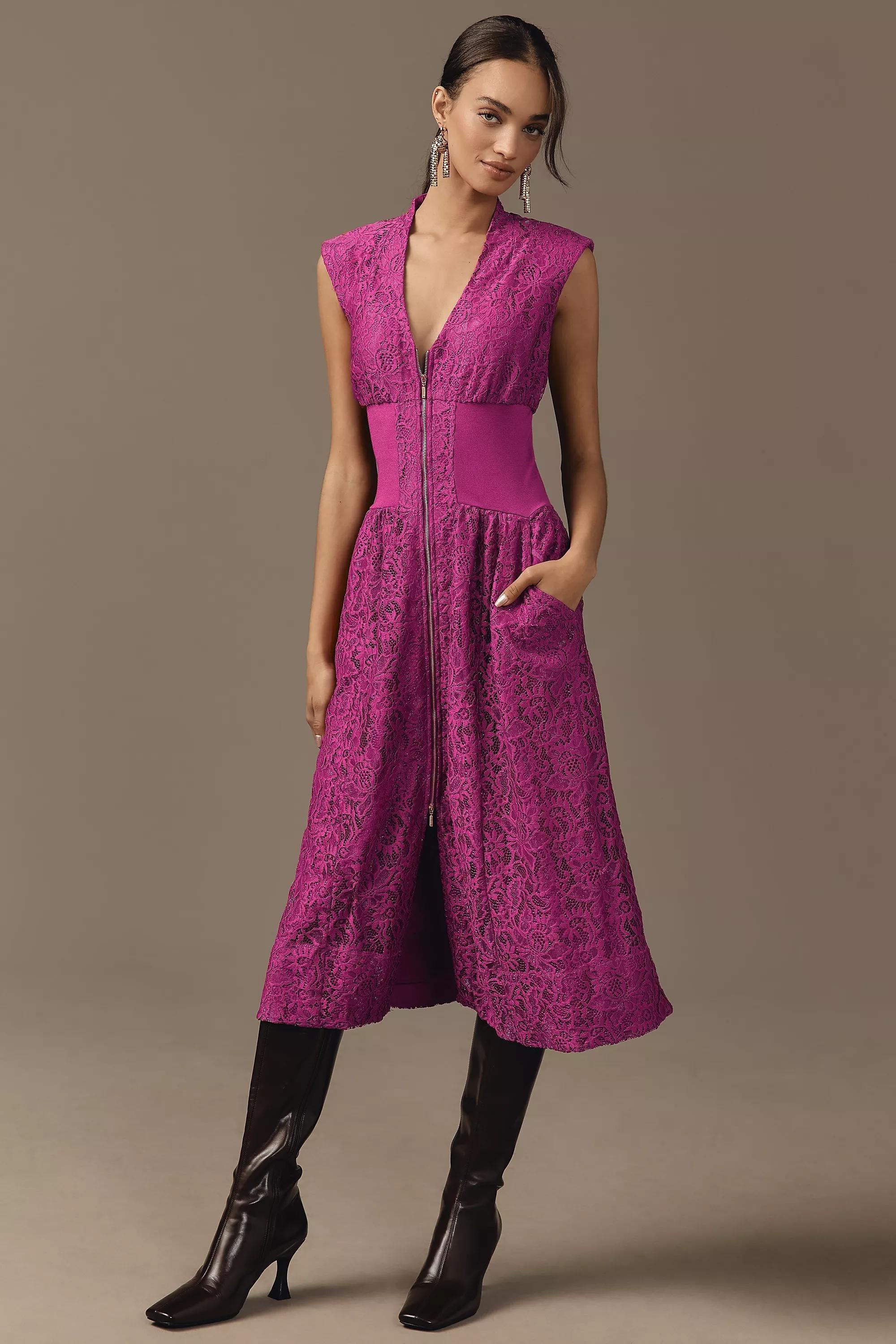 Anthropologie Lace Shirt Dress, Purple, , large image number 0