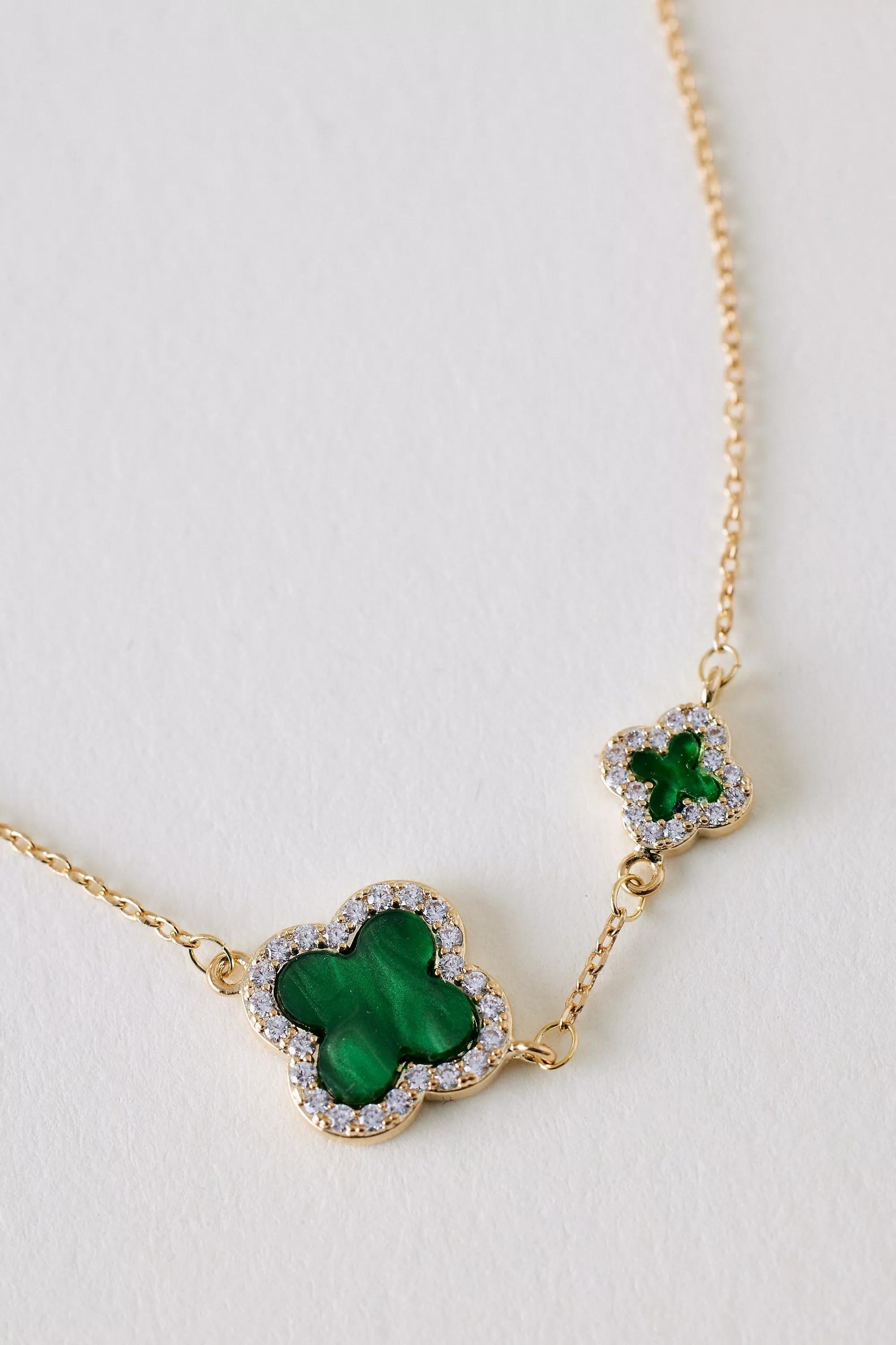 14K Gold- Plated Double Clover Necklace, Green, A501_0030, large image number 2