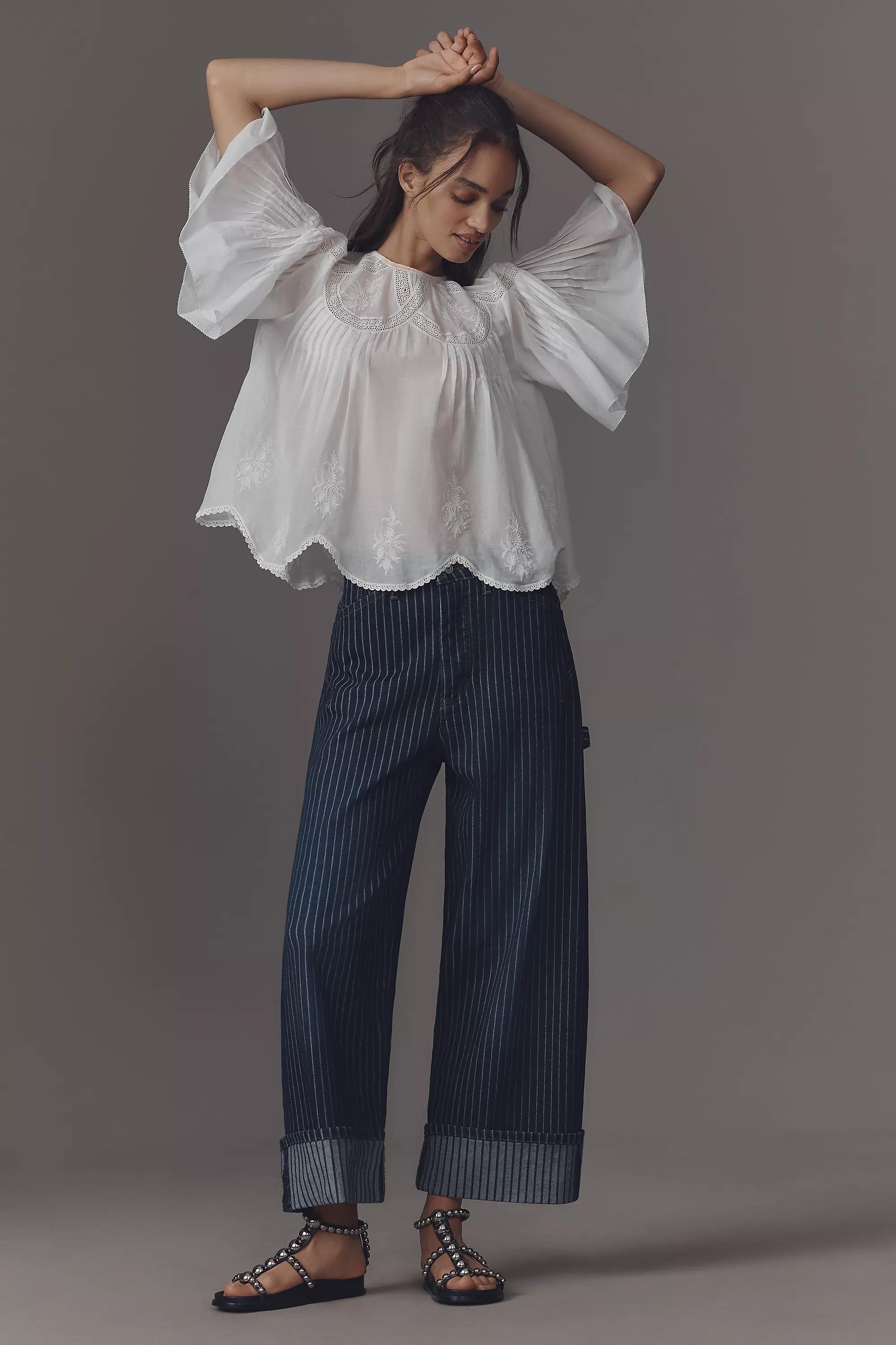 Anthropologie Striped Wide-Leg Cropped Jeans, A501_0091, large image number 1