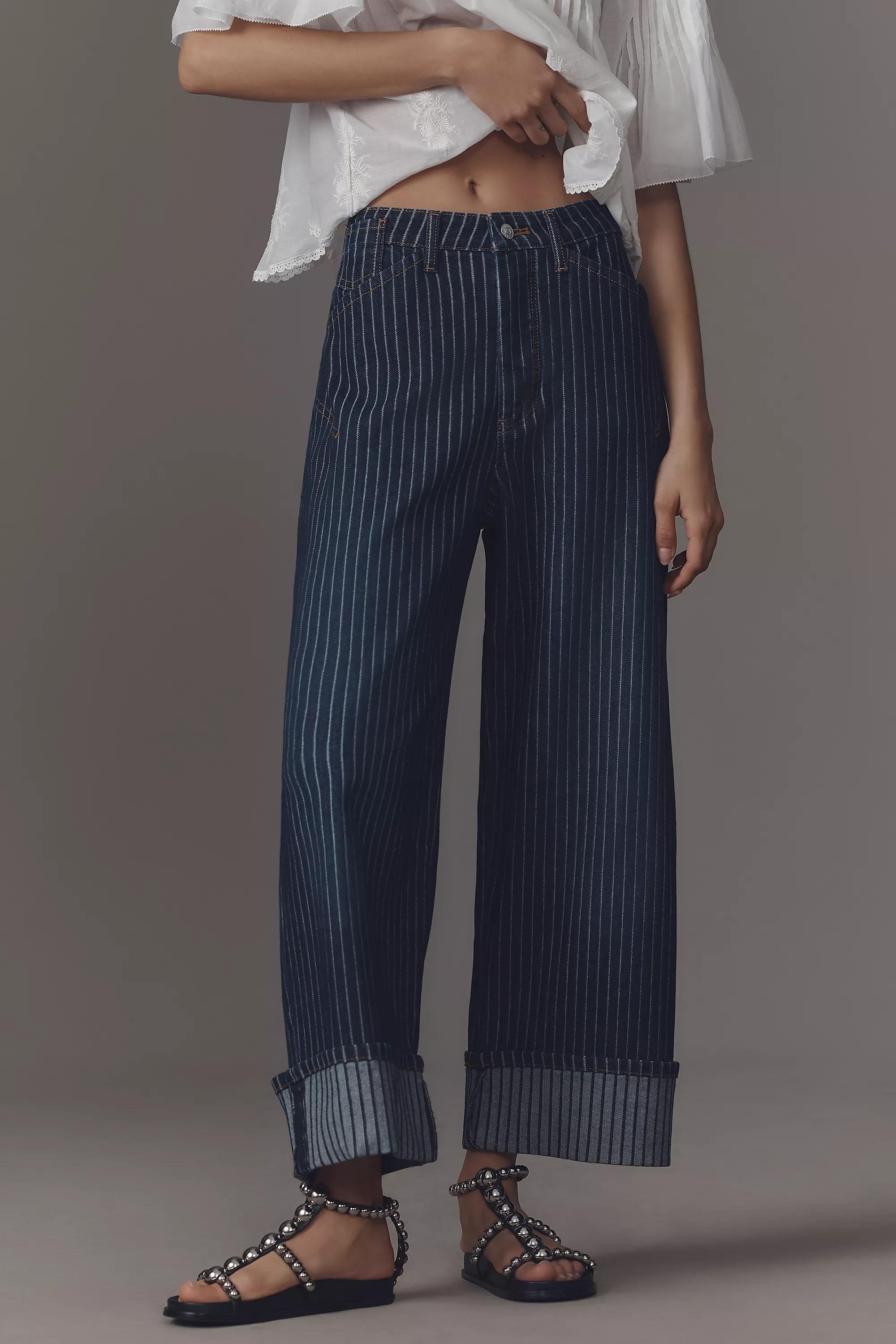 Anthropologie Striped Wide-Leg Cropped Jeans, A501_0091, large image number 2