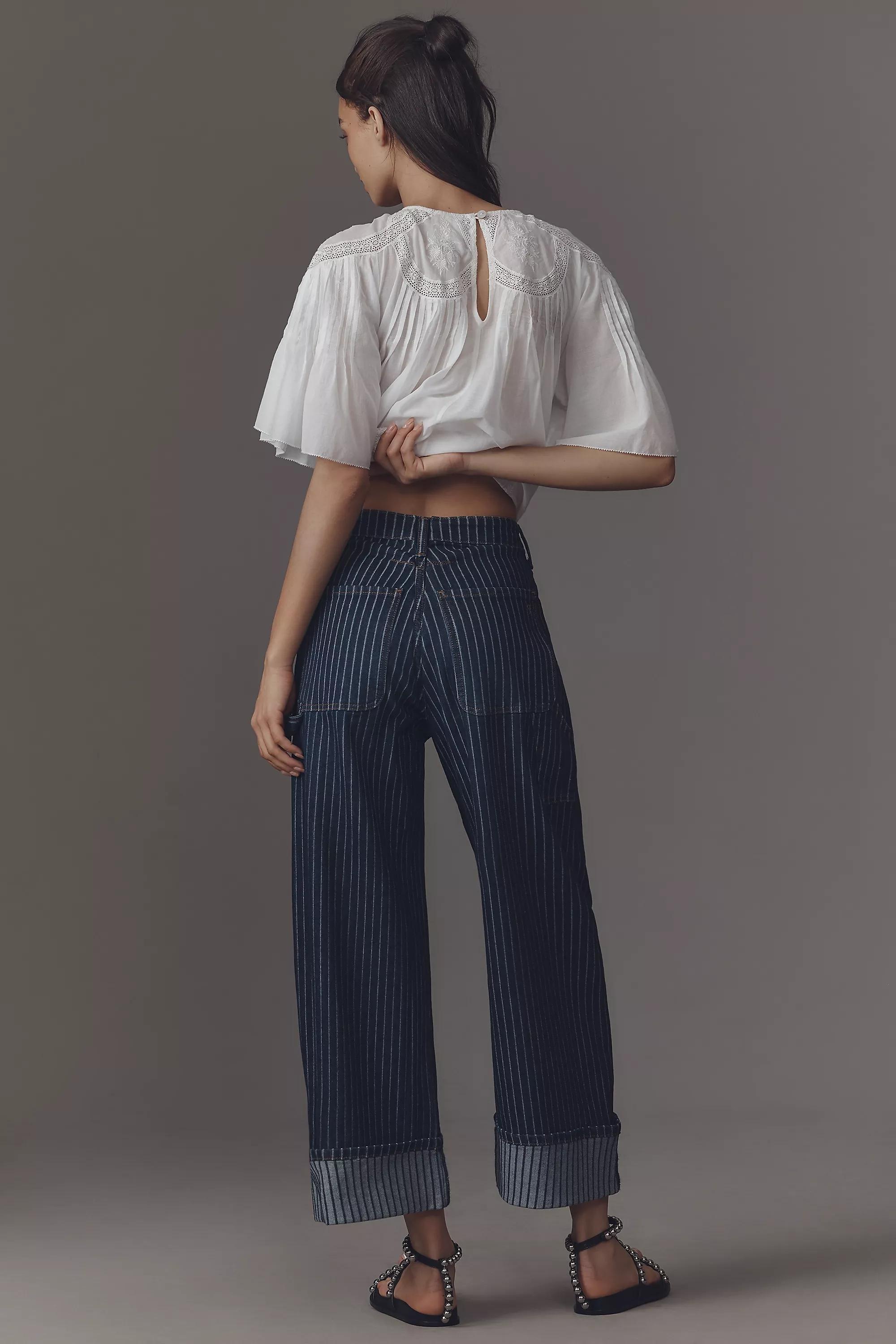 Anthropologie Striped Wide-Leg Cropped Jeans, A501_0091, large image number 4