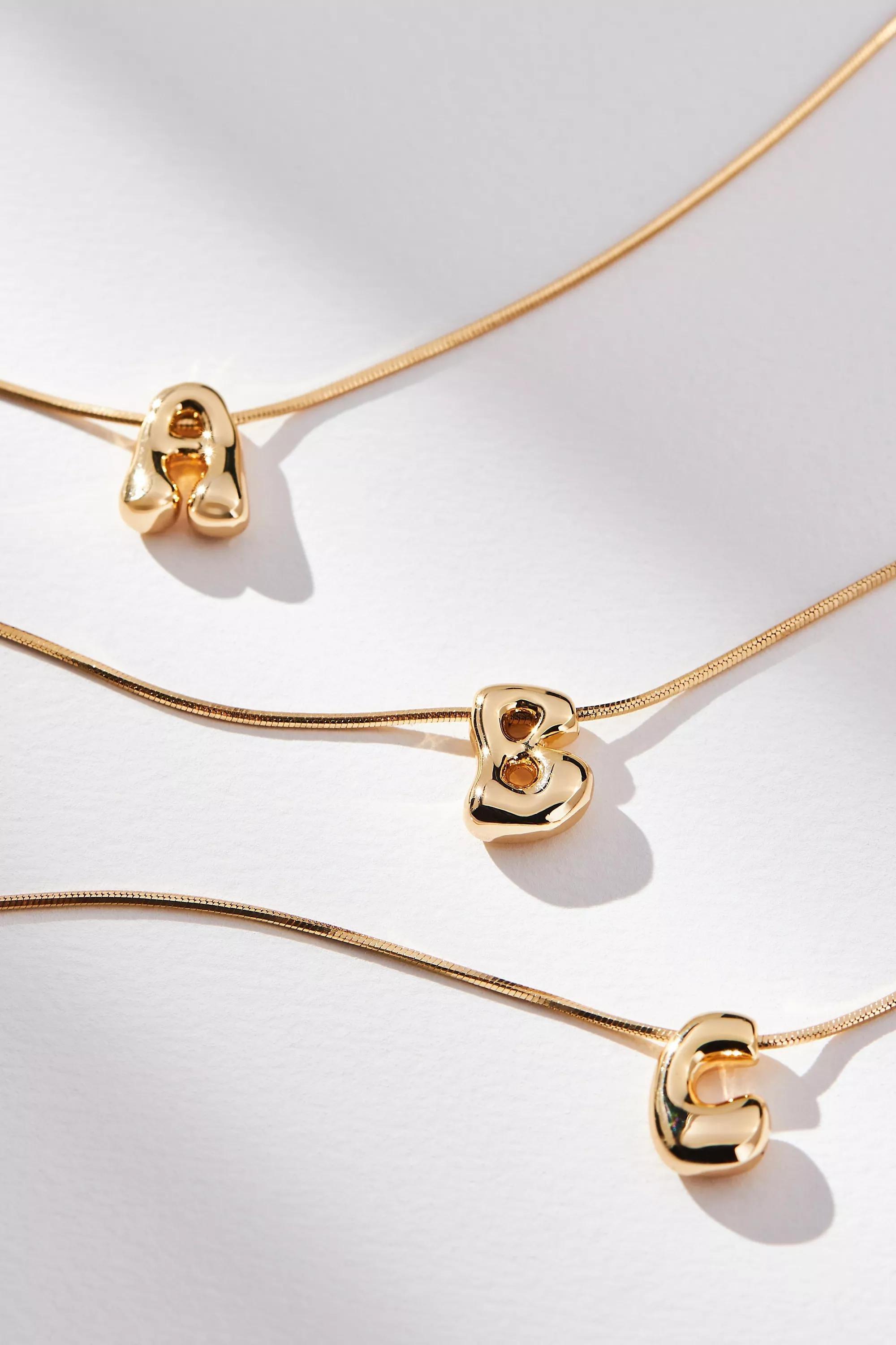 Anthropologie Letter Necklace, Gold-Plated, Multicolour, medium