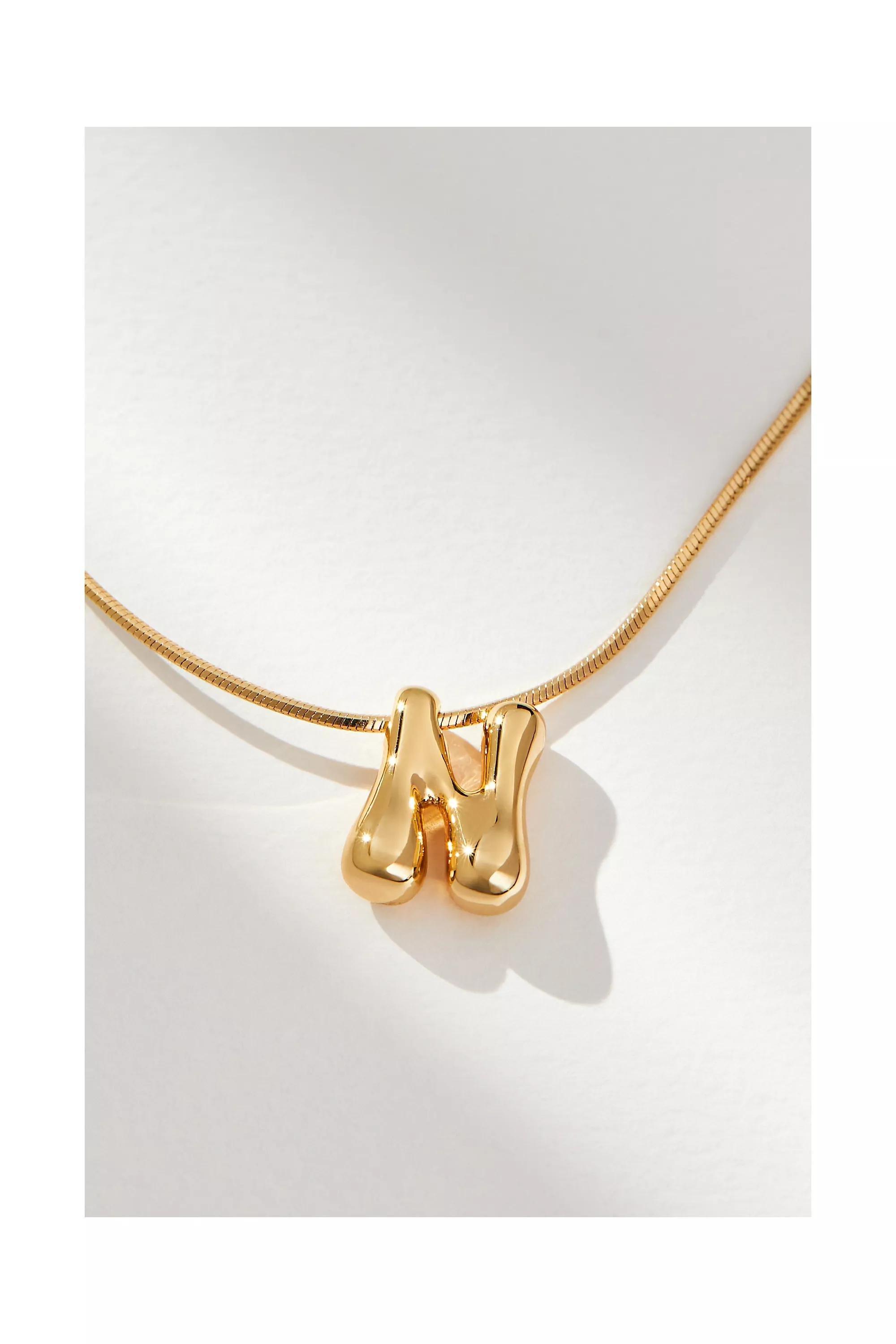 N Gold-Plated Mini Bubble Letter Monogram Necklace, A501_0914, medium