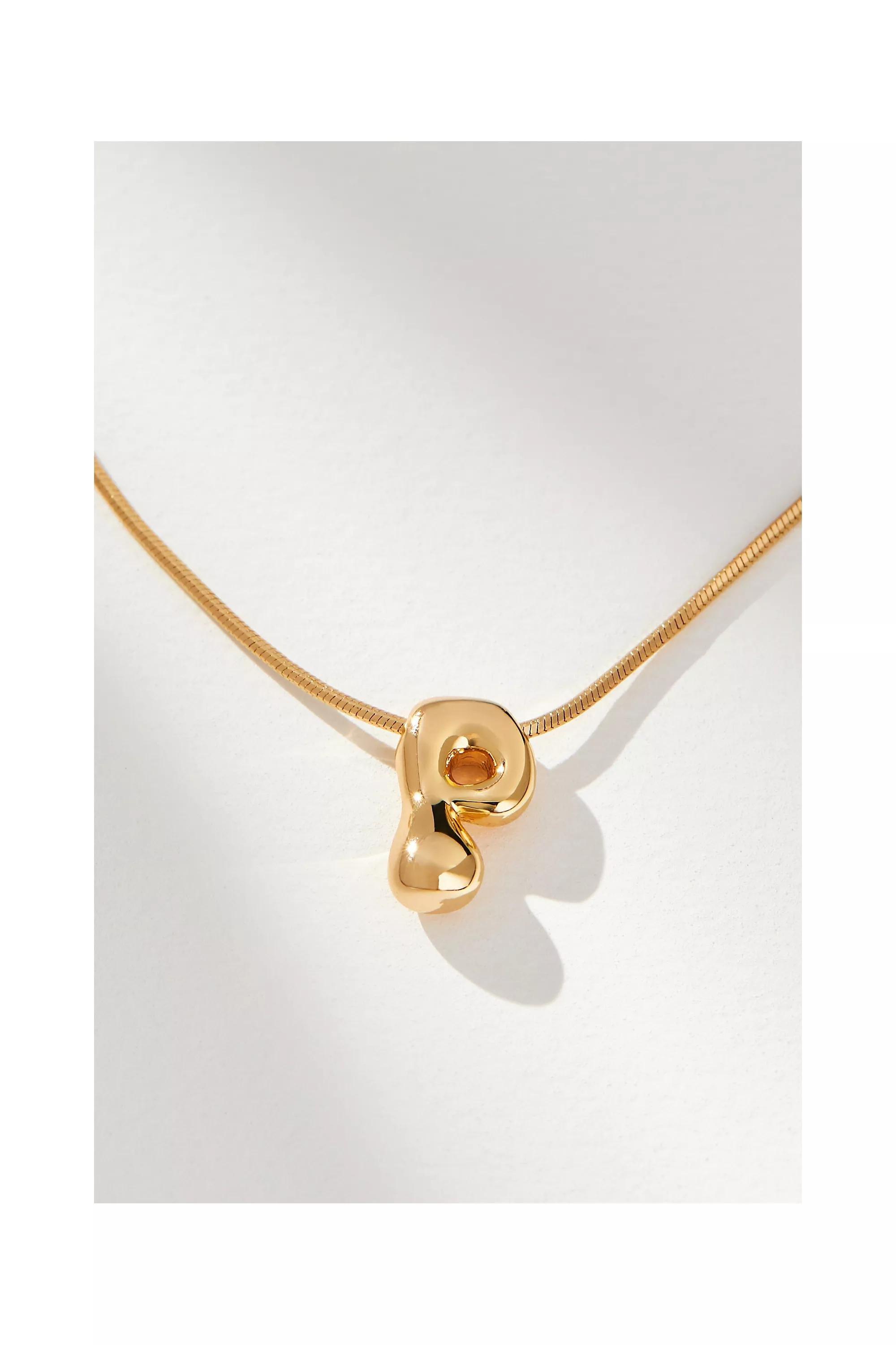 P Gold-Plated Mini Bubble Letter Monogram Necklace, Gold, A501_0916, large image number 0