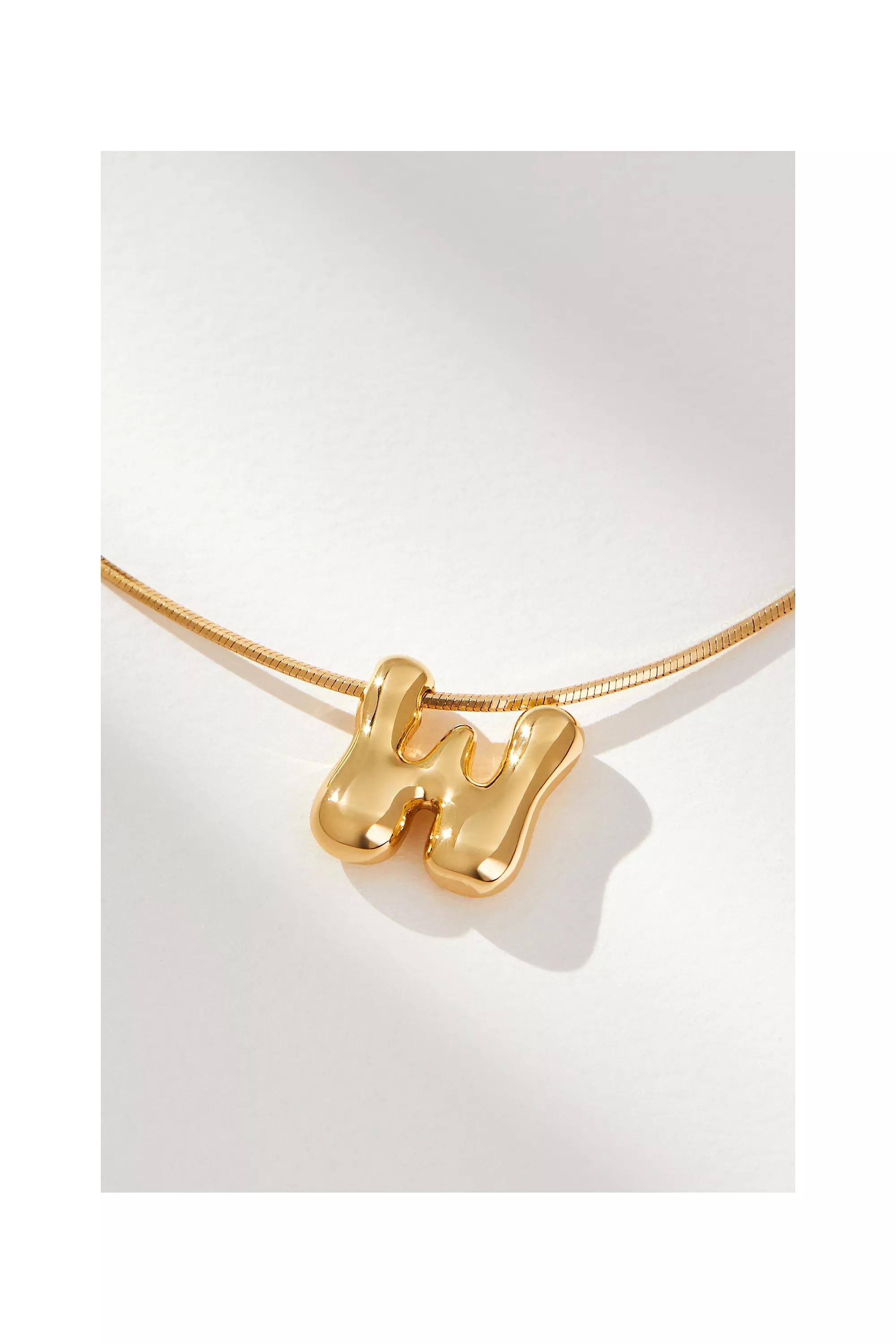 W Gold-Plated Mini Bubble Letter Monogram Necklace, Gold, A501_0923, large image number 0