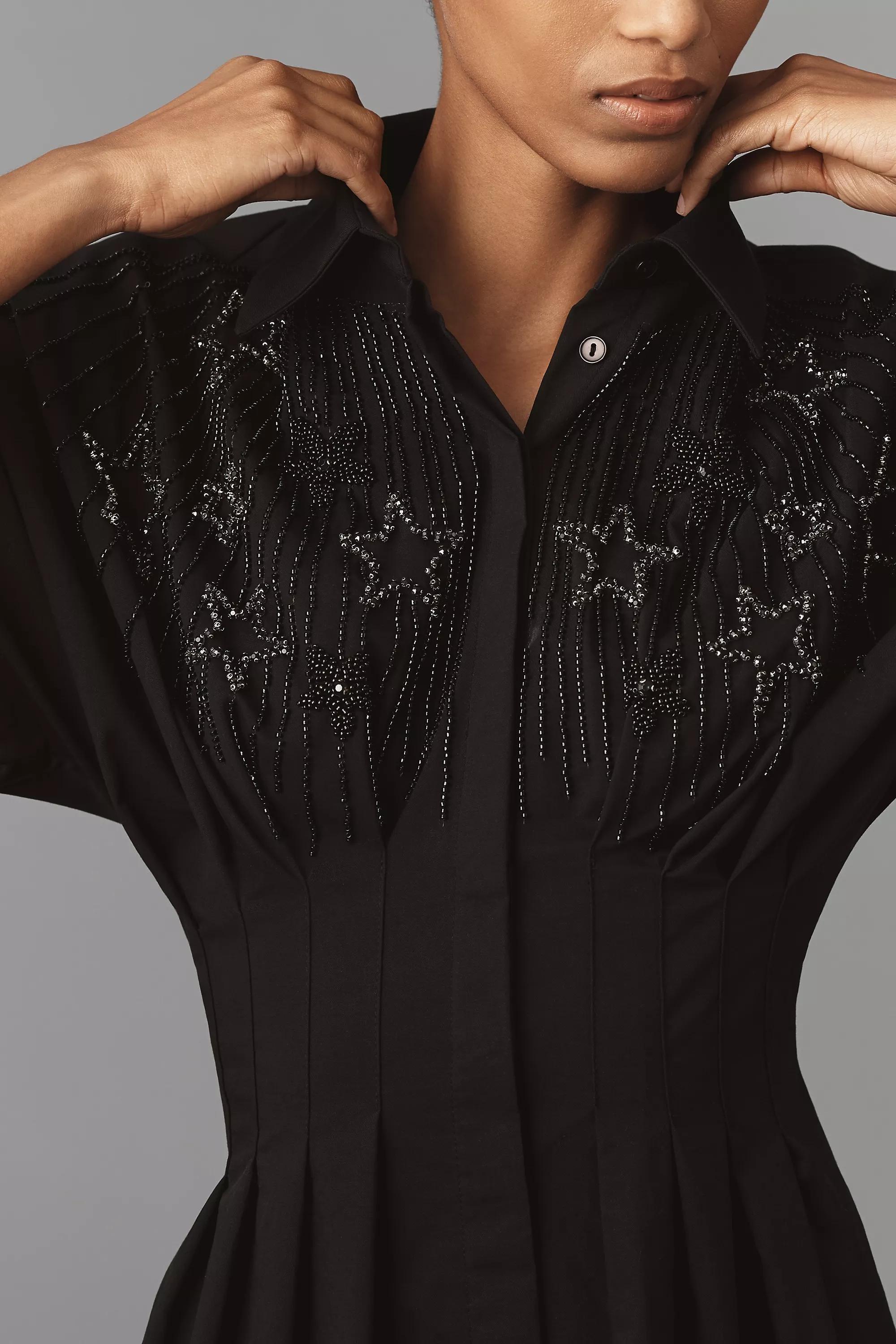 Anthropologie Embroidered Shirt Dress, Black, , large image number 3