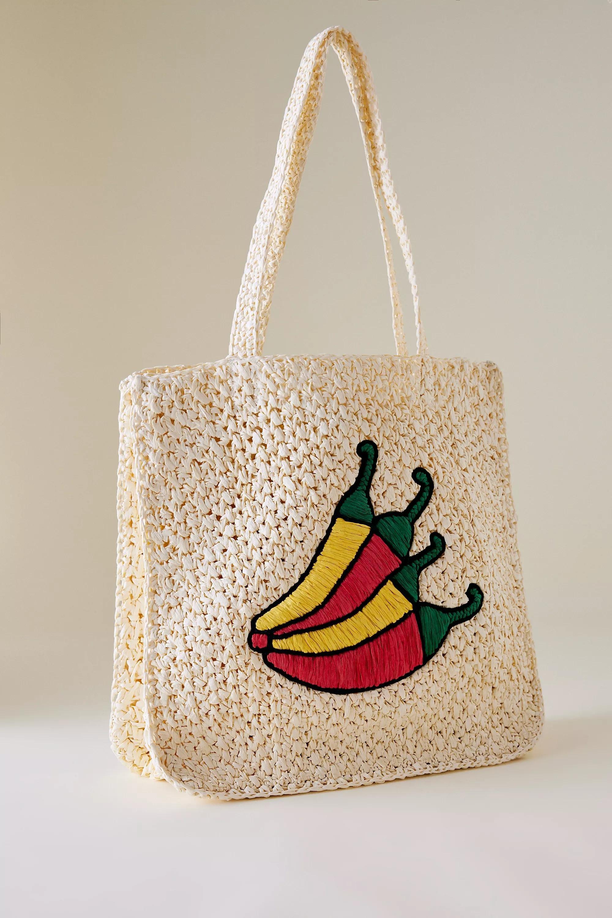 Farmers Market Raffia Tote Bag, White, A501_0010, large image number 0