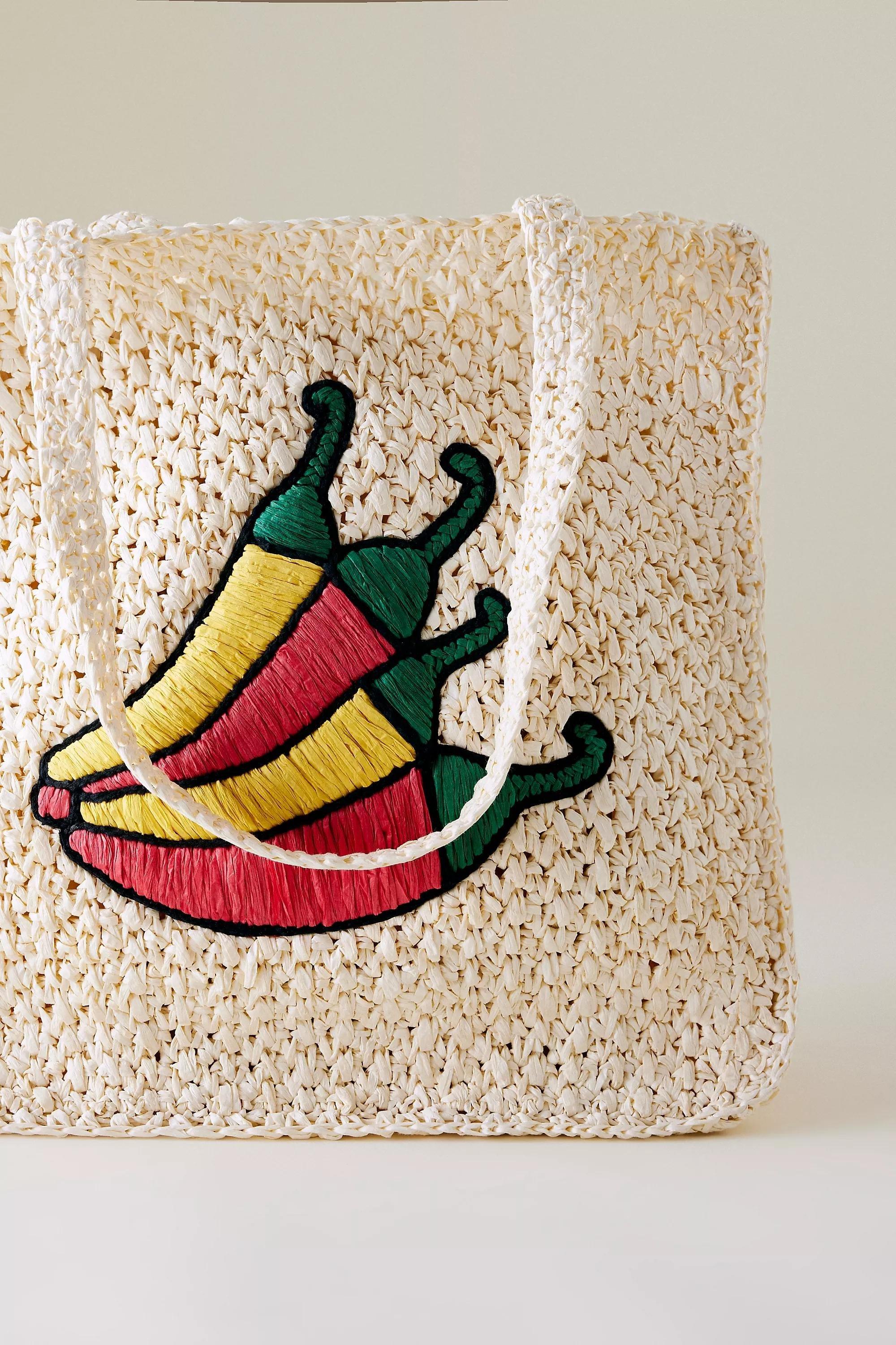 Farmers Market Raffia Tote Bag, White, A501_0010, large image number 1