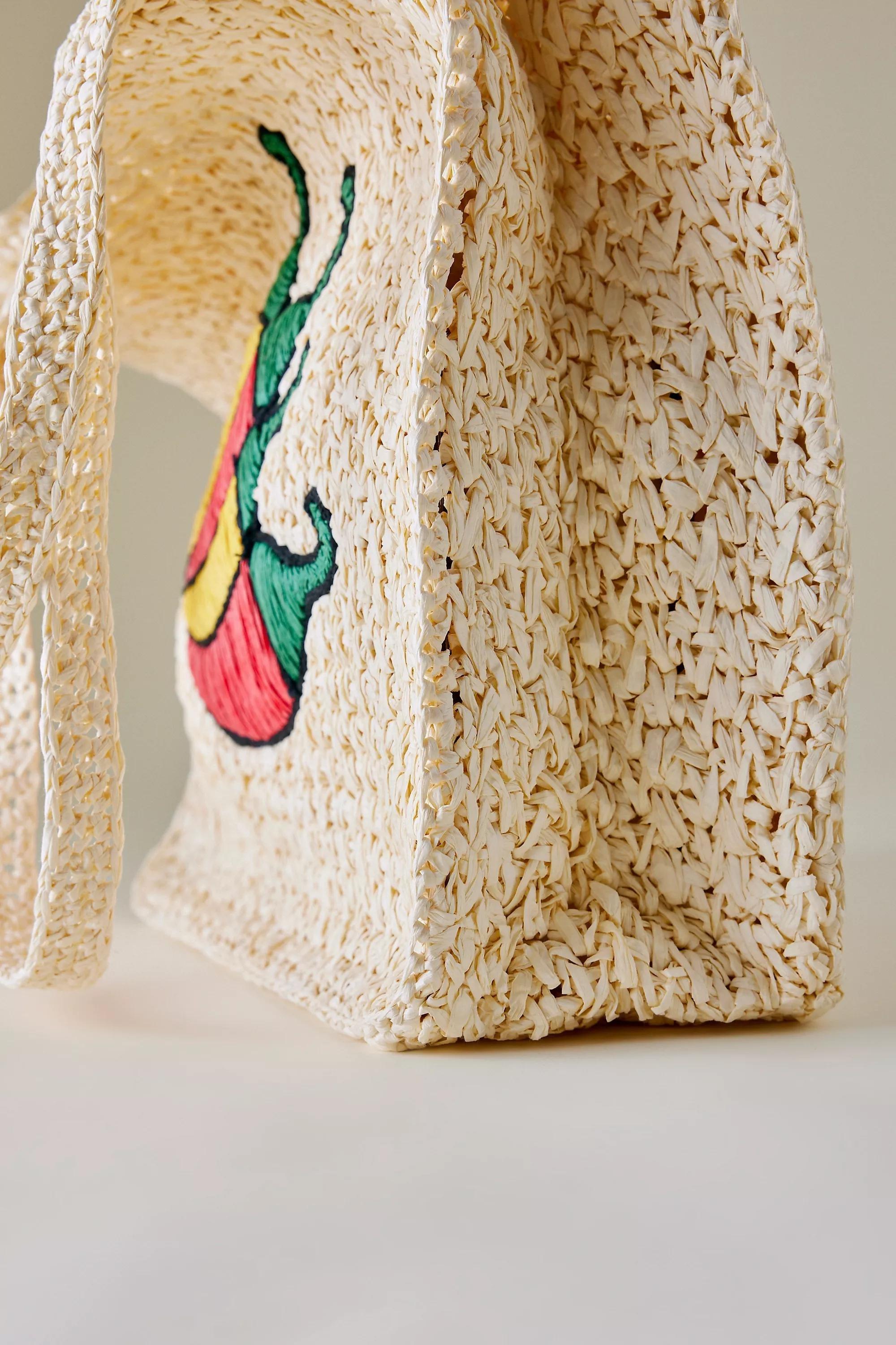 Farmers Market Raffia Tote Bag, White, A501_0010, large image number 3