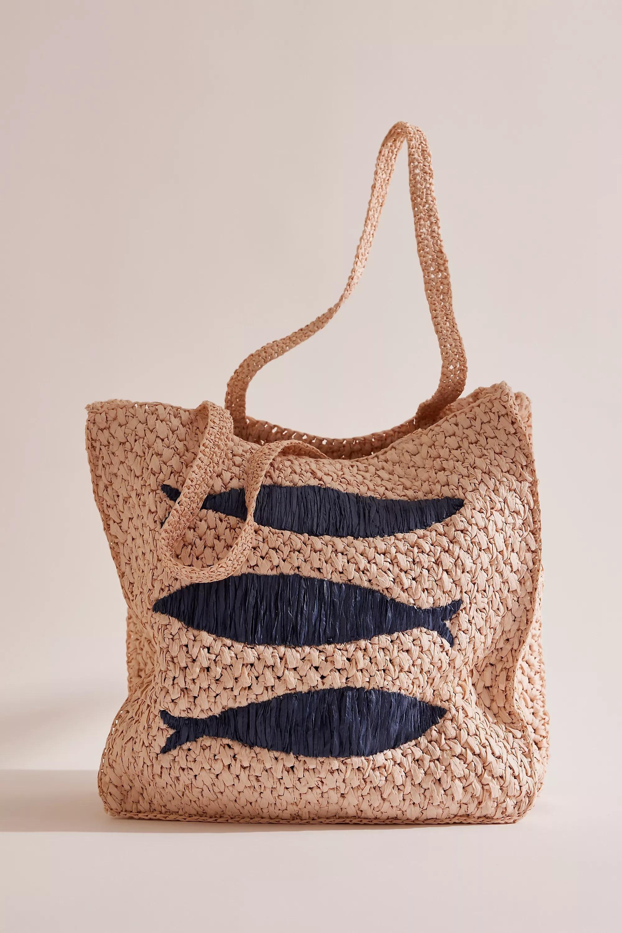 Farmers Market Raffia Tote Bag, Navy, A501_0041, large image number 0