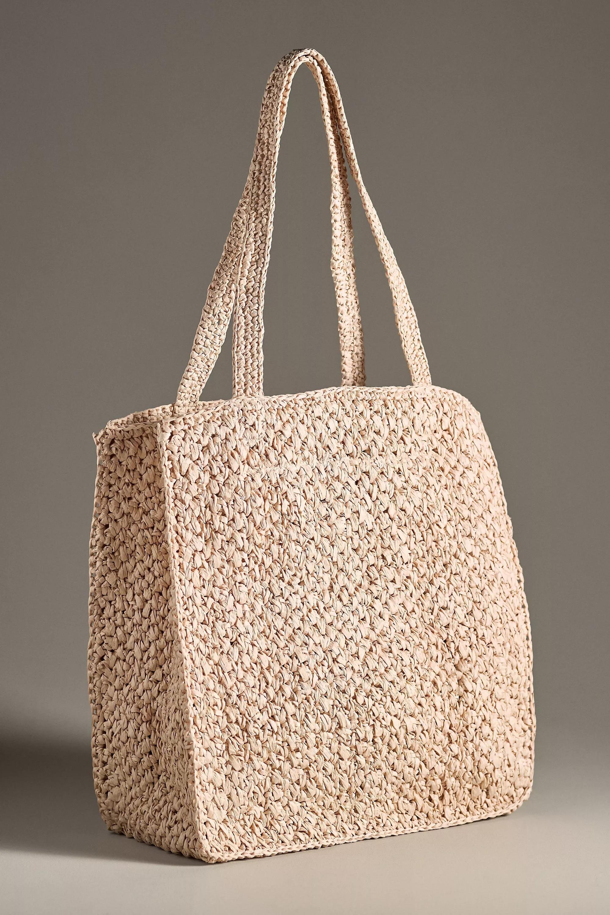 Farmers Market Raffia Tote Bag, Navy, A501_0041, large image number 1