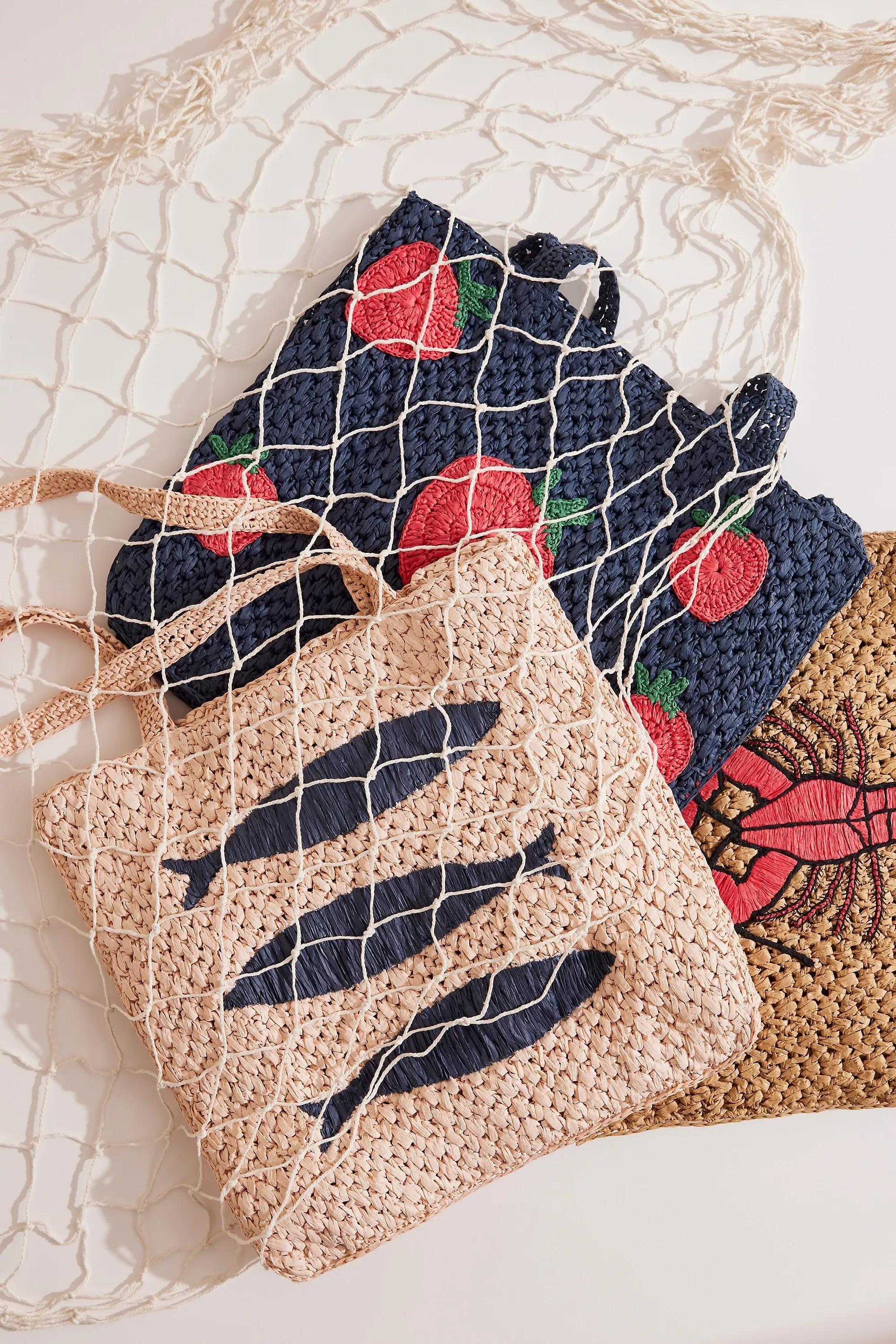 Farmers Market Raffia Tote Bag, Navy, A501_0041, large image number 3