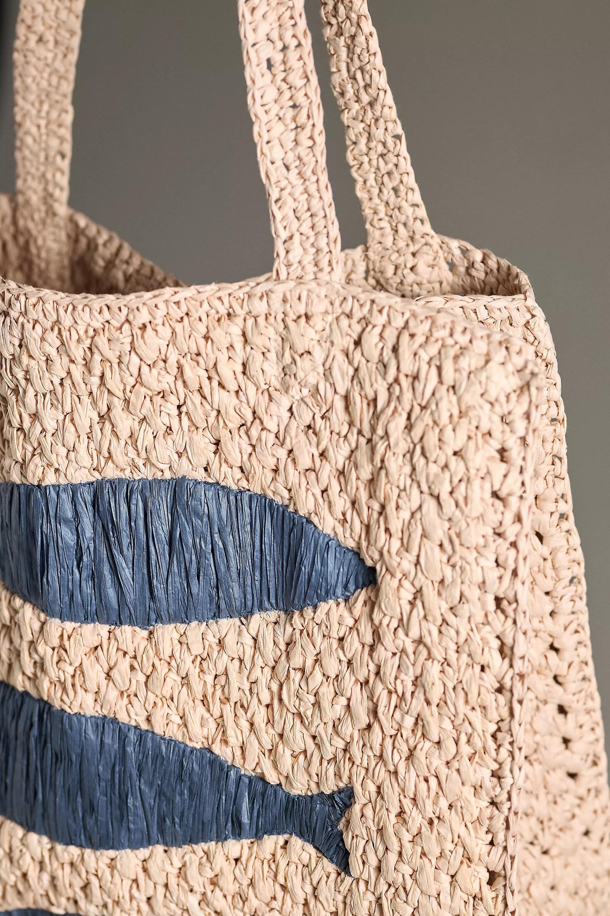 Farmers Market Raffia Tote Bag, Navy, A501_0041, large image number 4