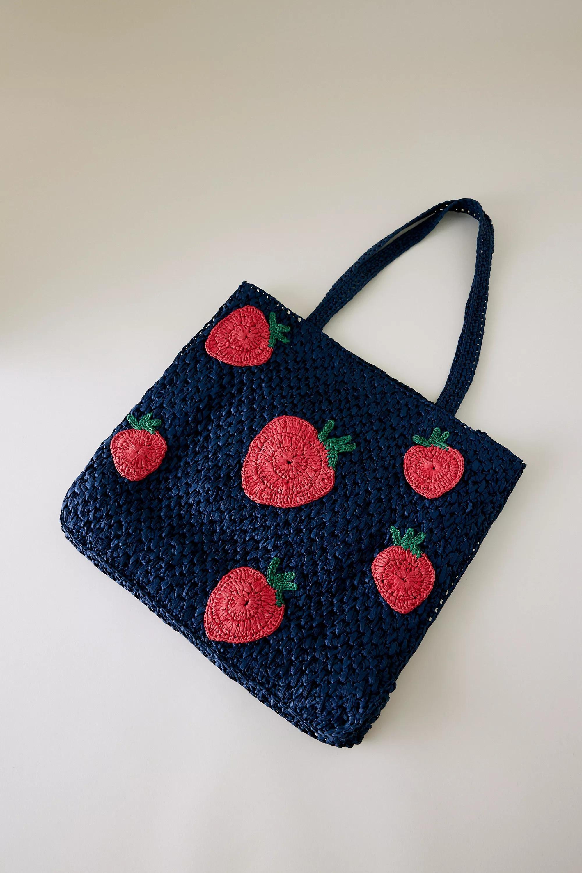 Farmers Market Raffia Tote Bag, Navy, A501_0042, large image number 0