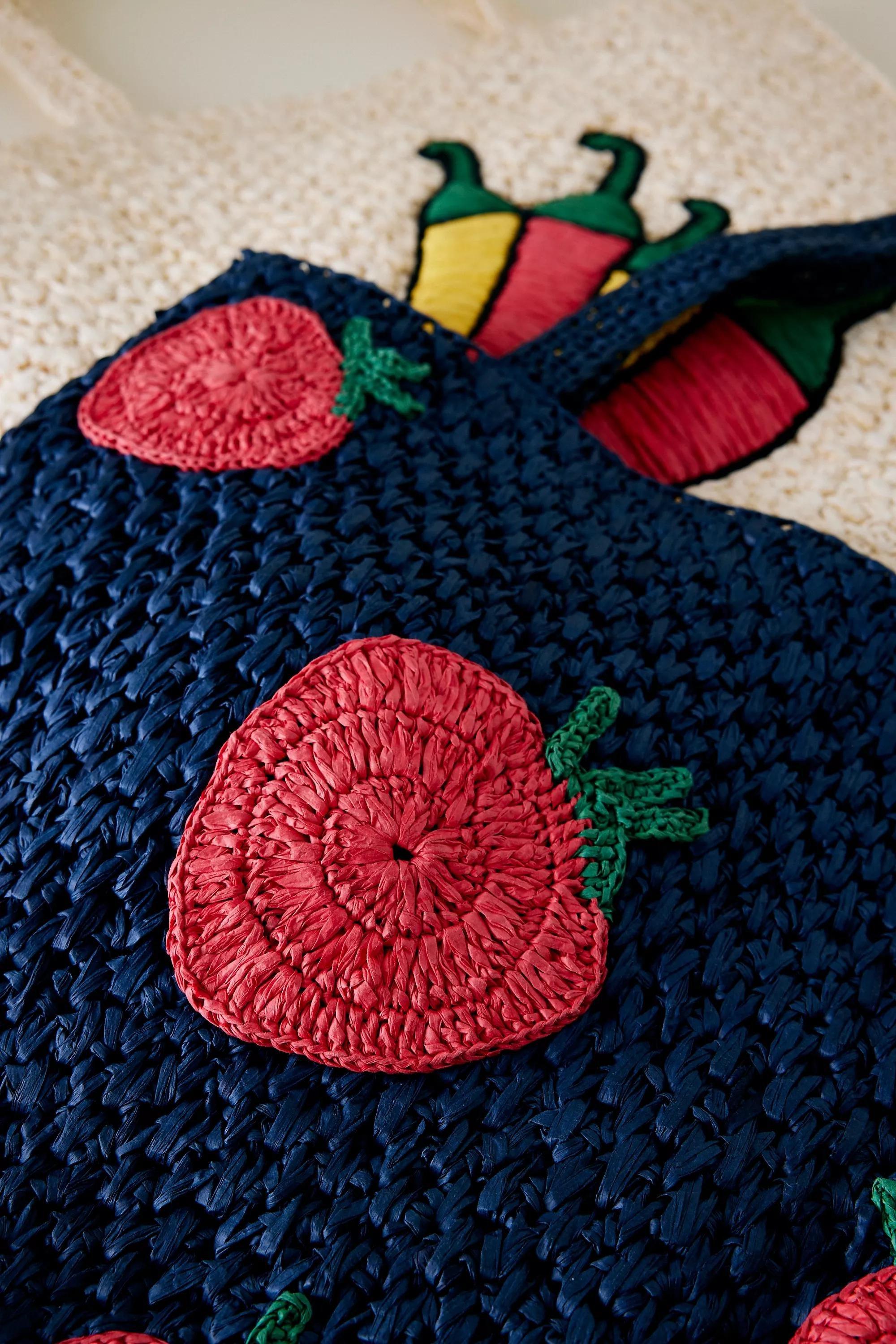 Farmers Market Raffia Tote Bag, Navy, A501_0042, large image number 1