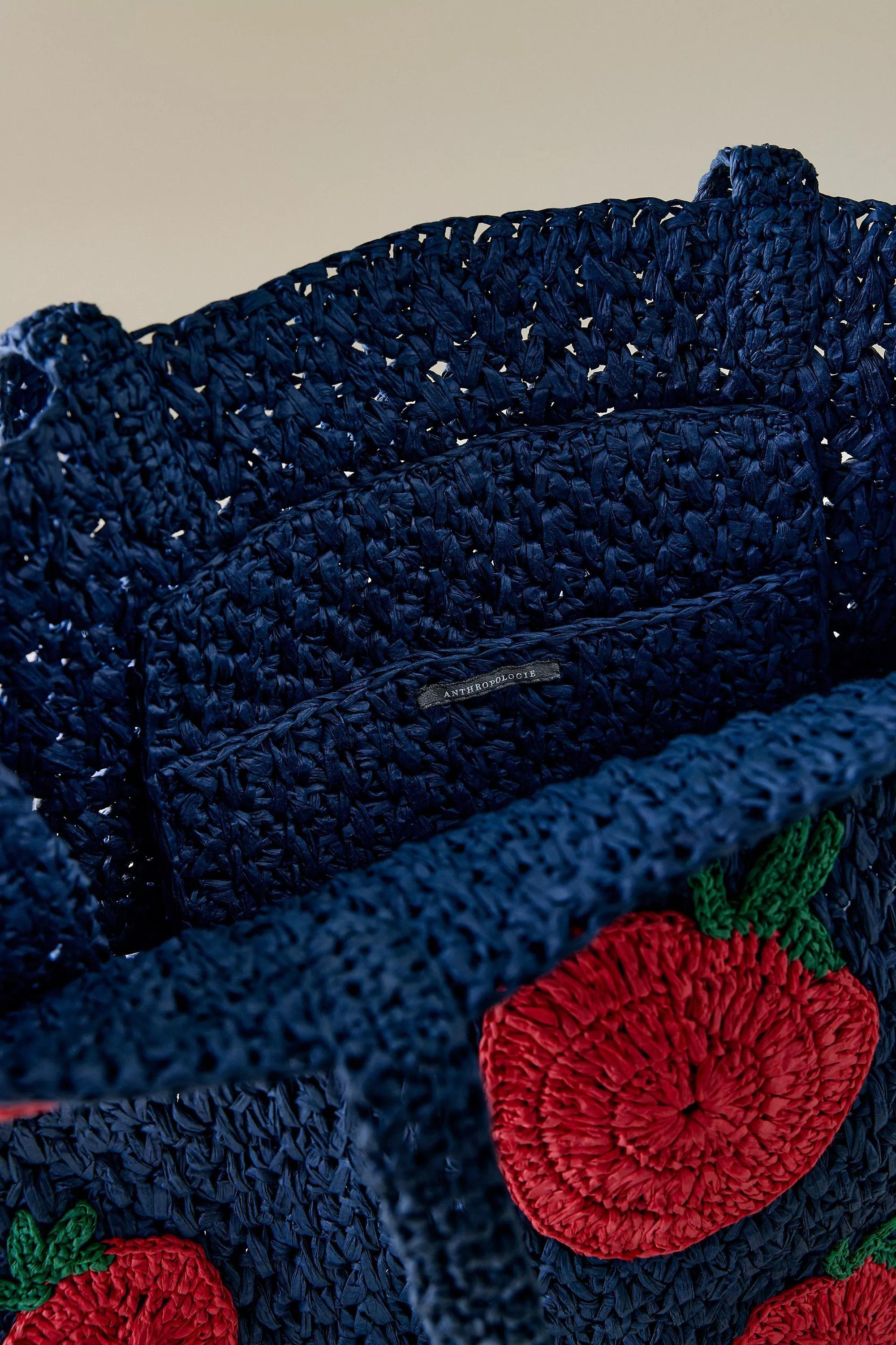 Farmers Market Raffia Tote Bag, Navy, A501_0042, large image number 2