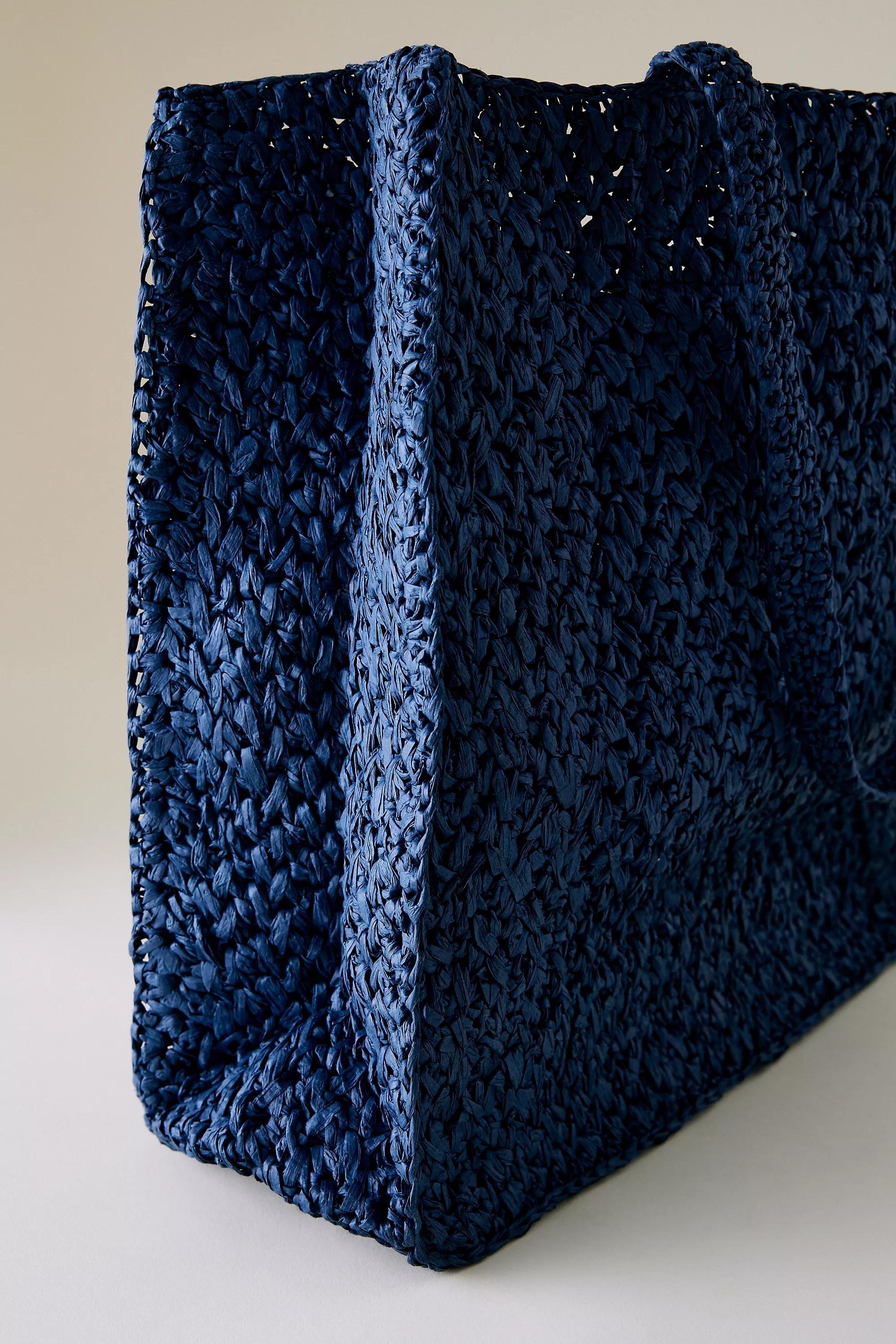 Farmers Market Raffia Tote Bag, Navy, A501_0042, large image number 3
