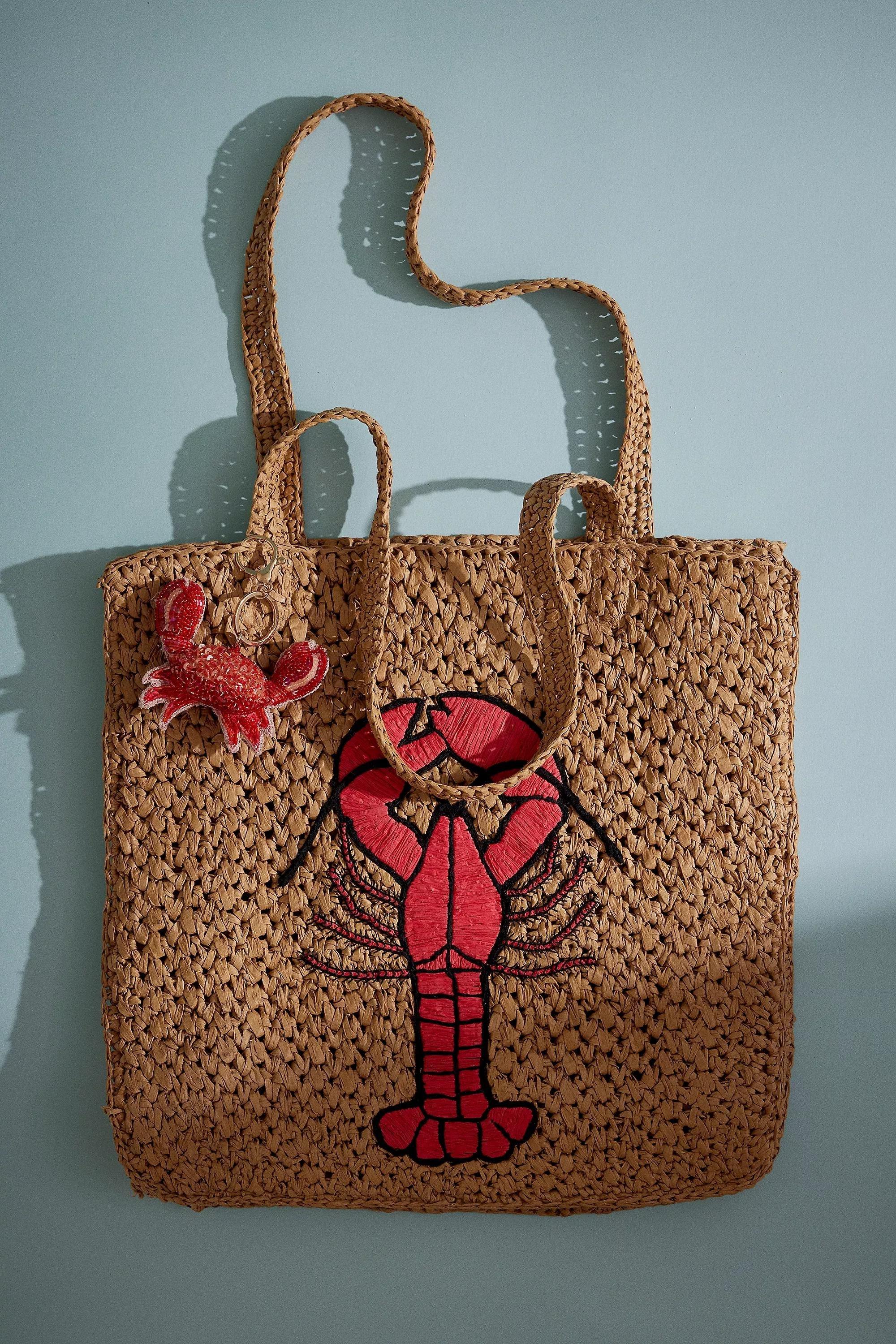 Farmers Market Raffia Tote Bag, Red, A501_0060, large image number 1
