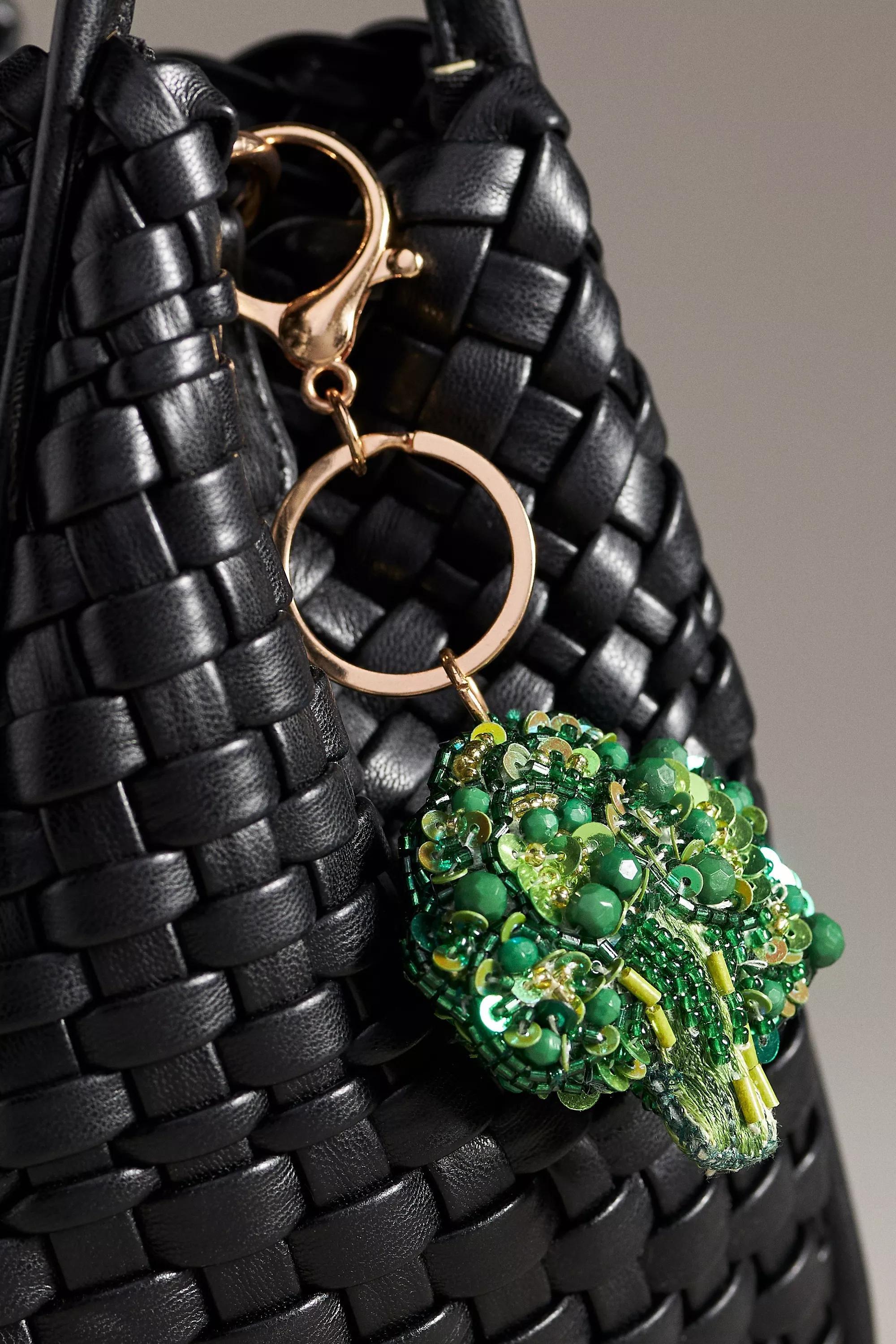GREEN Beaded Vegetable Bag Charm, A501_0030, large image number 0