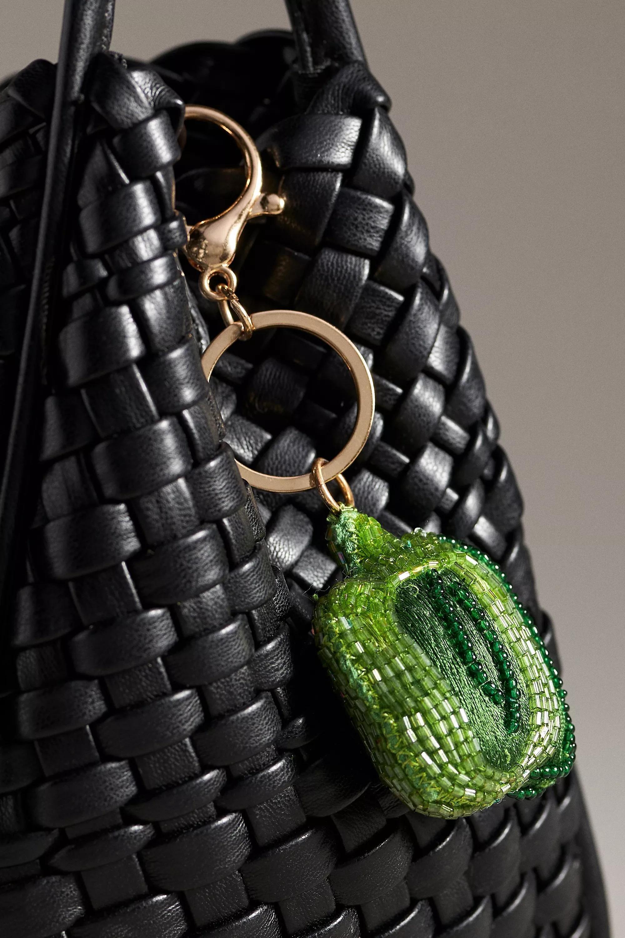 DARK GREEN Beaded Vegetable Bag Charm, A501_0037, large image number 0