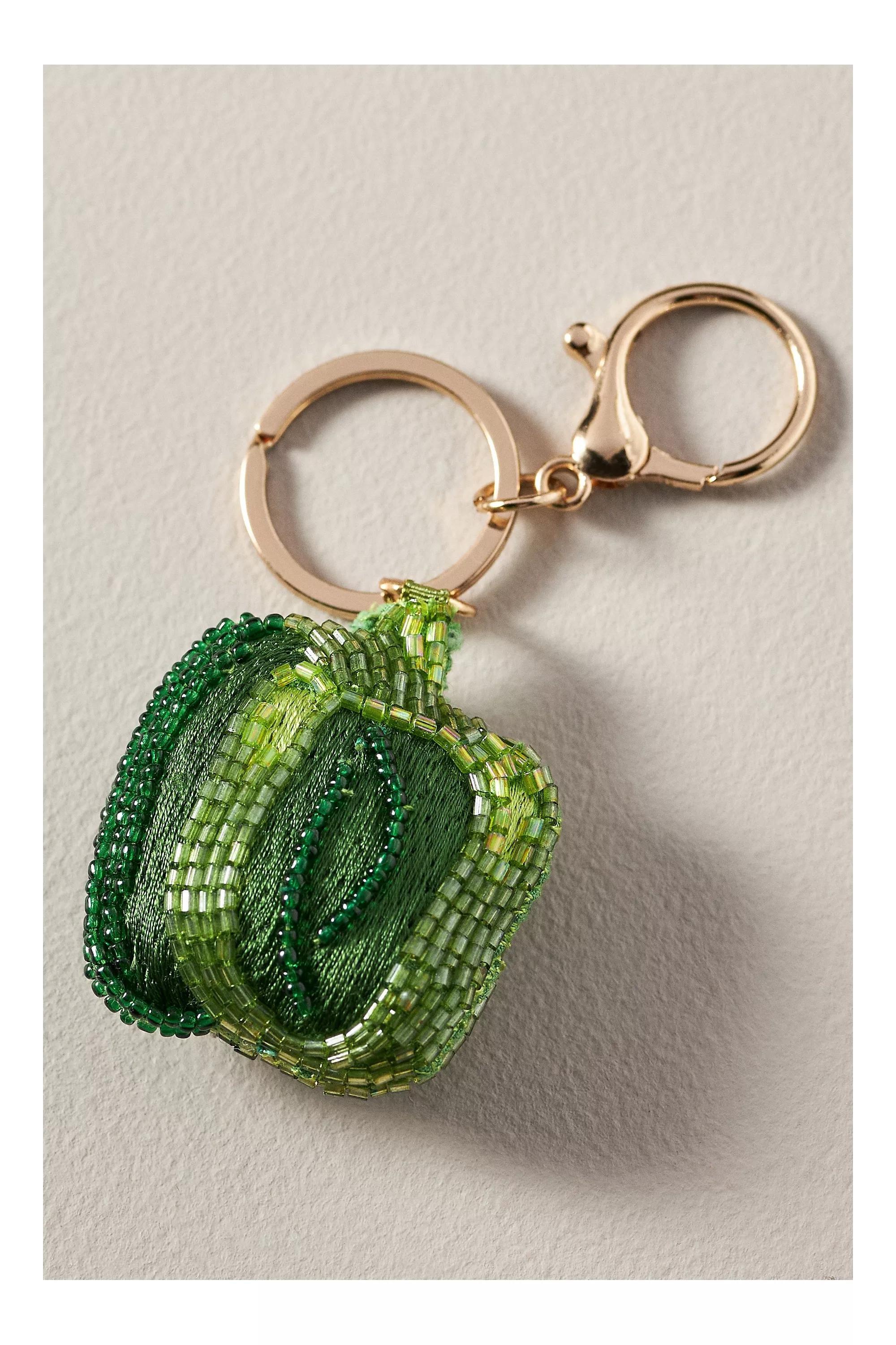 DARK GREEN Beaded Vegetable Bag Charm, A501_0037, large image number 1