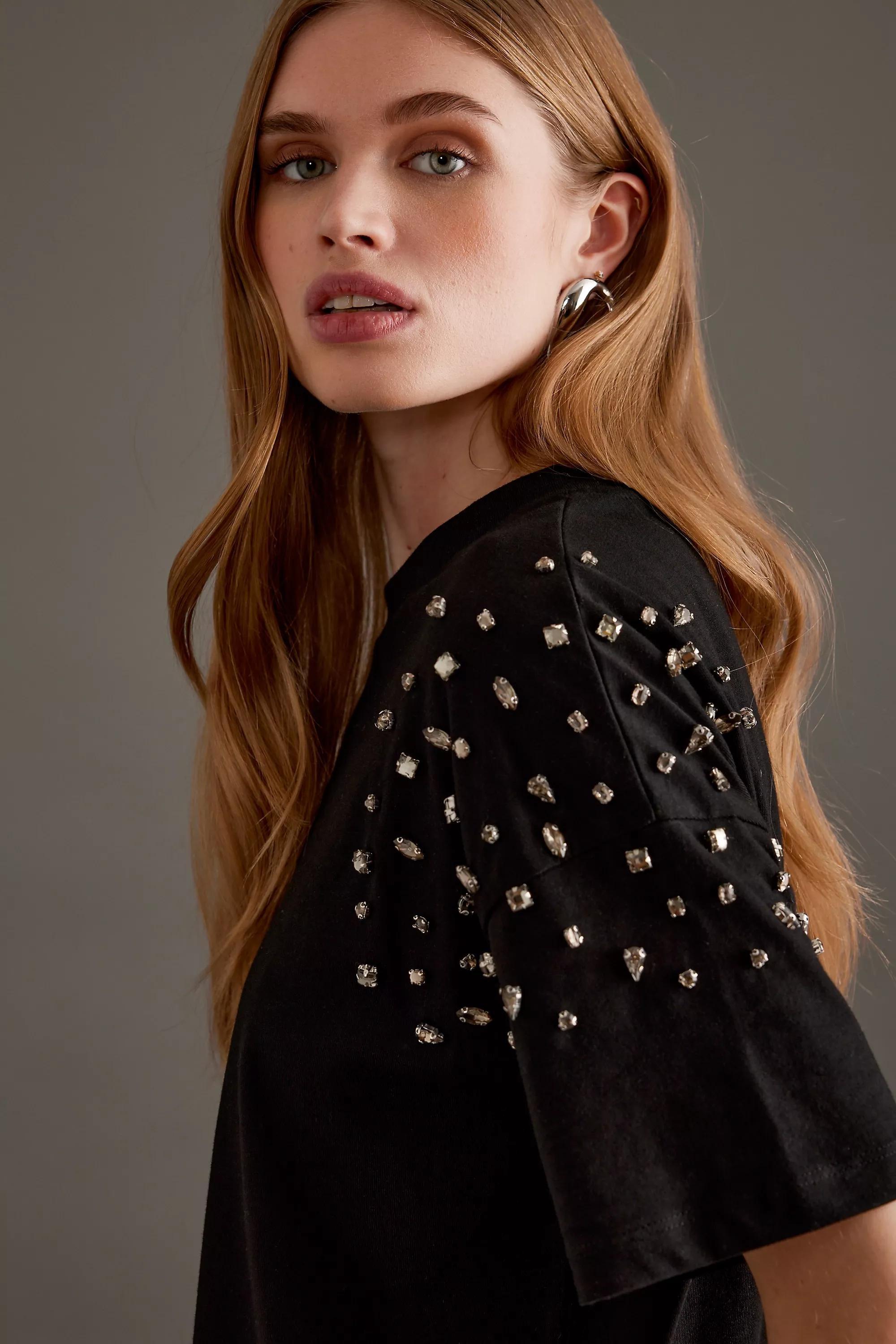 Anthropologie Plain Knit Cropped, Black, , large image number 5