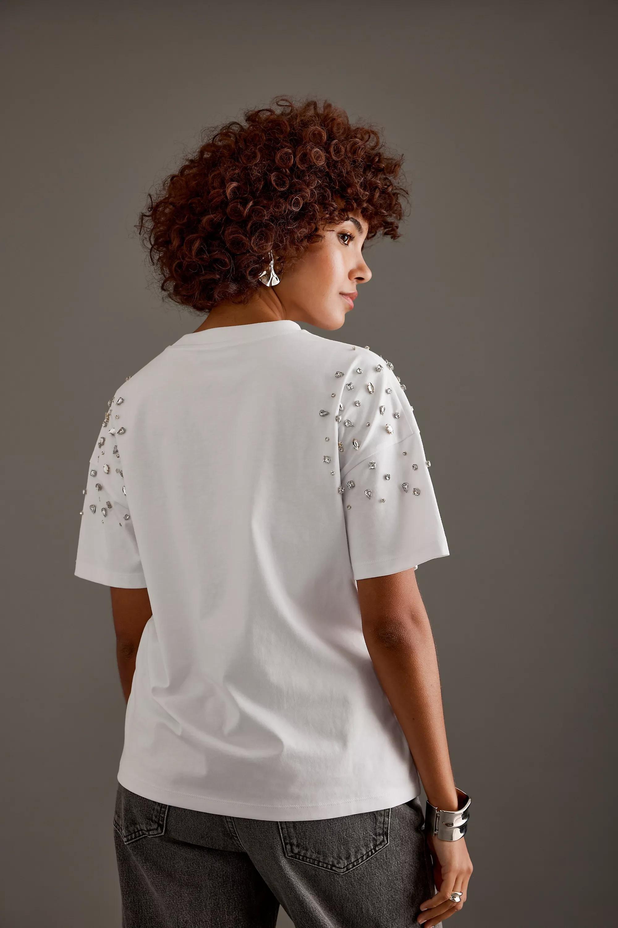 Anthropologie Textured Casual Retro T-Shirt, White, , large image number 1