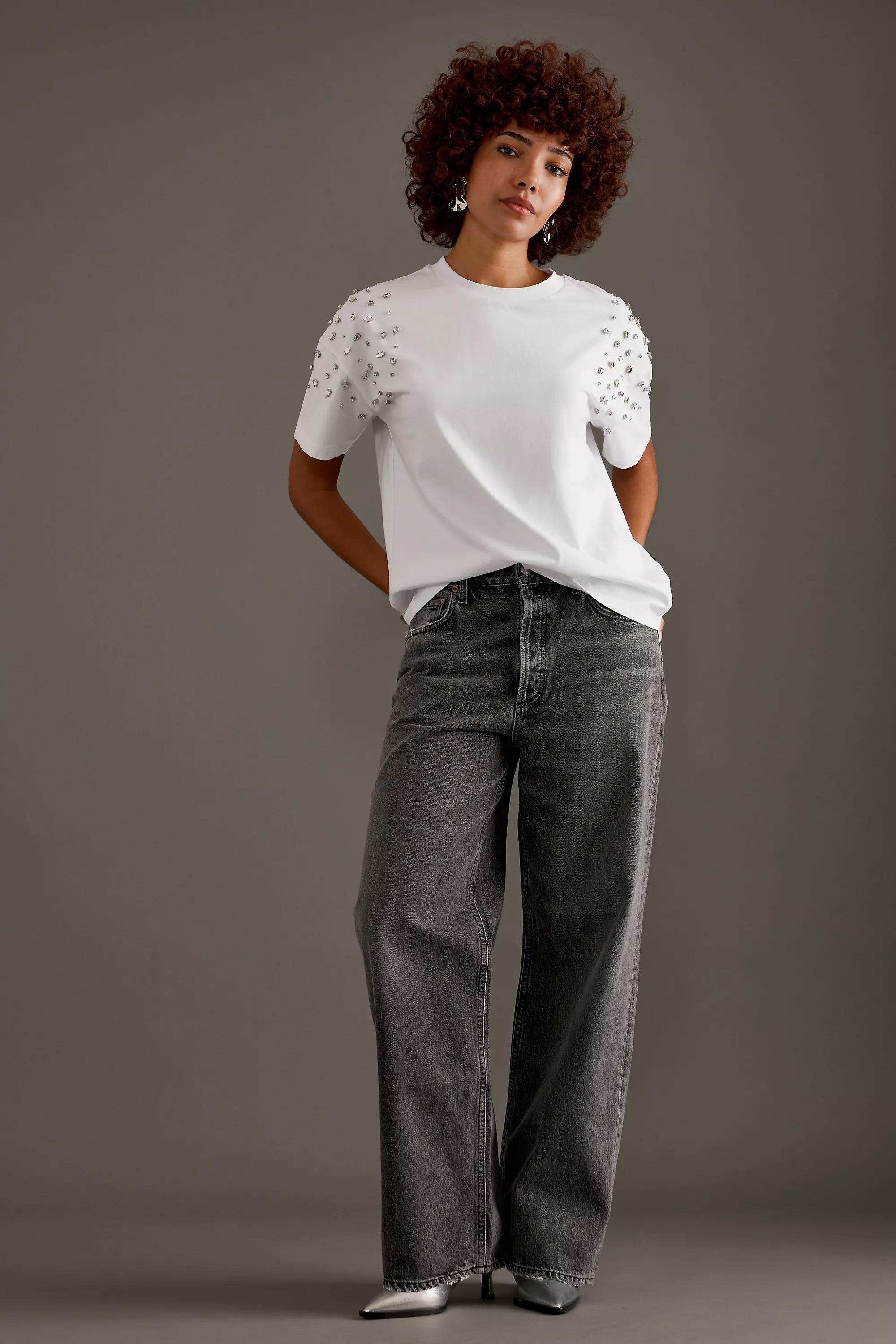 Anthropologie Textured Casual Retro T-Shirt, White, , large image number 2