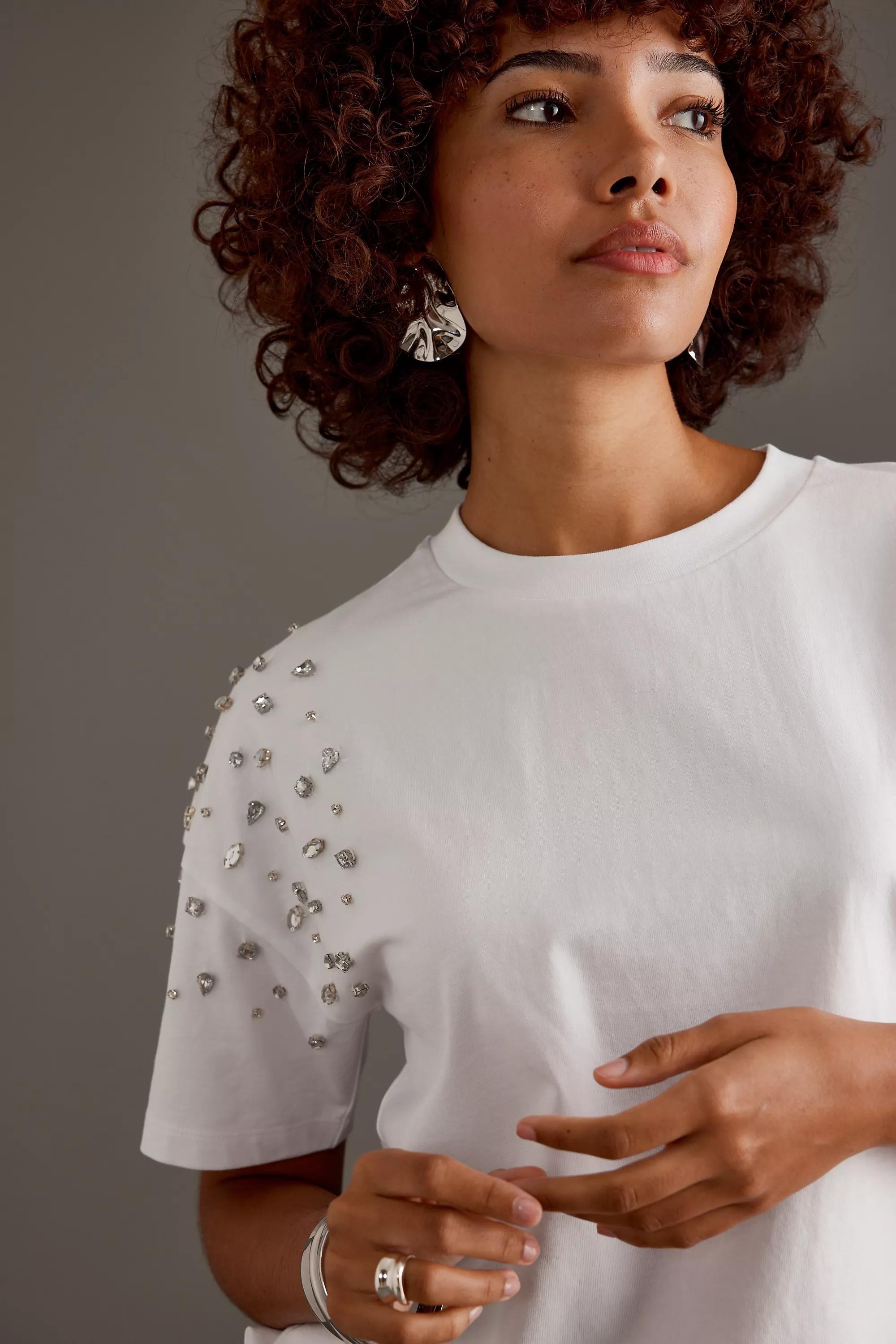 Anthropologie Textured Casual Retro T-Shirt, White, , large image number 4