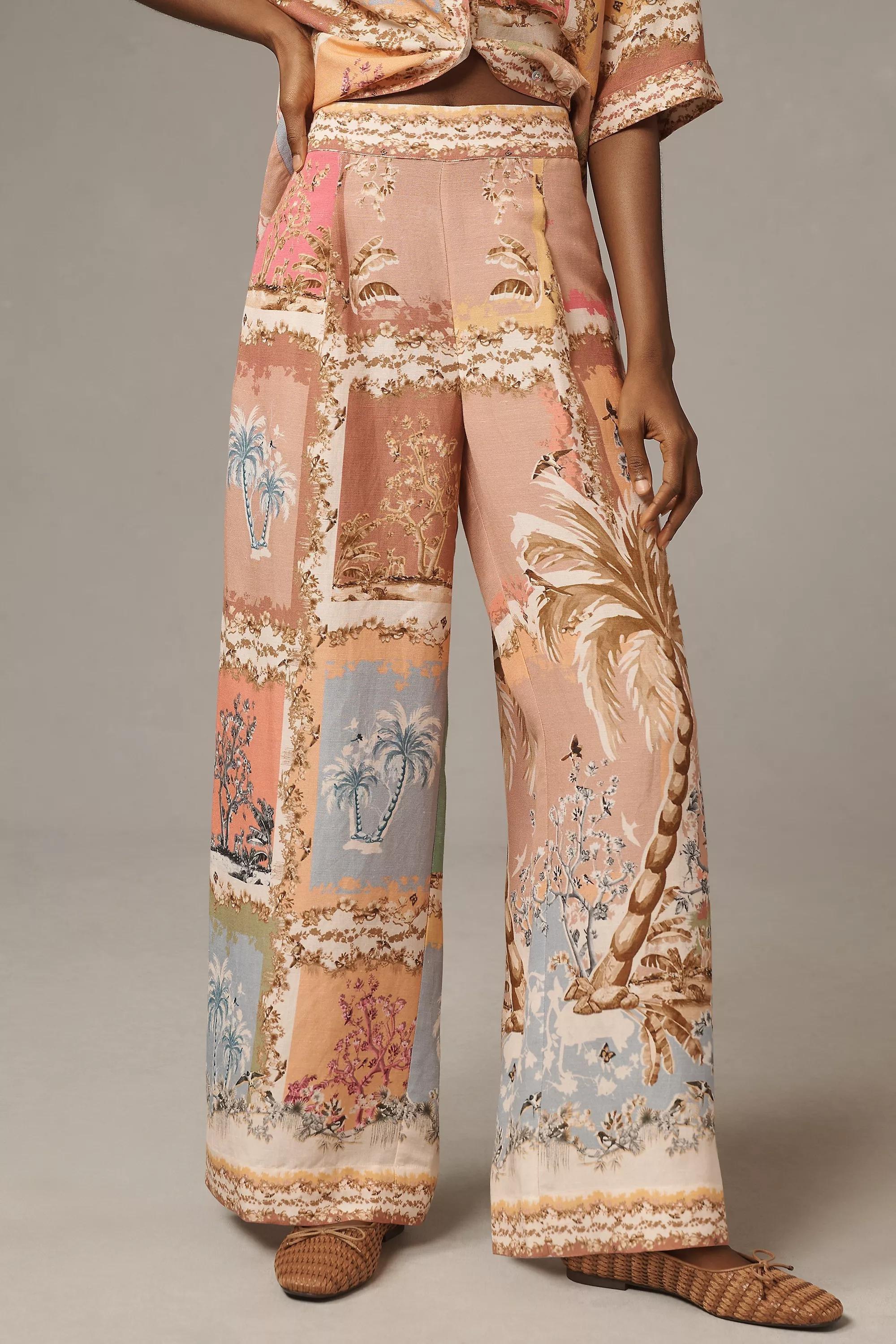 Ranna Gill Palm Beach Printed Linen Wide-Leg Trousers, Multicolour, , large image number 2