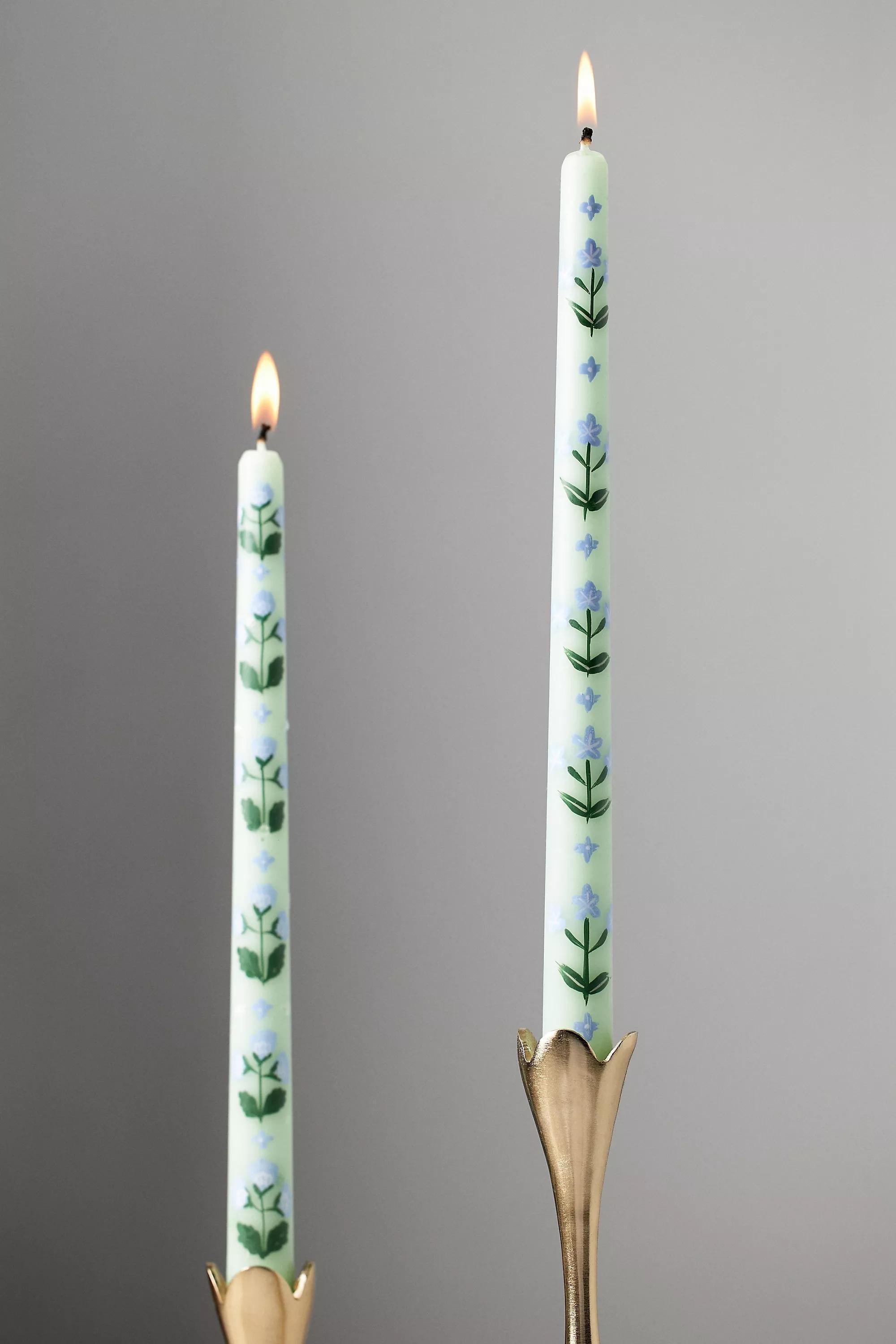 Franny Handpainted Taper Candles, Set Of 2, Green, , medium