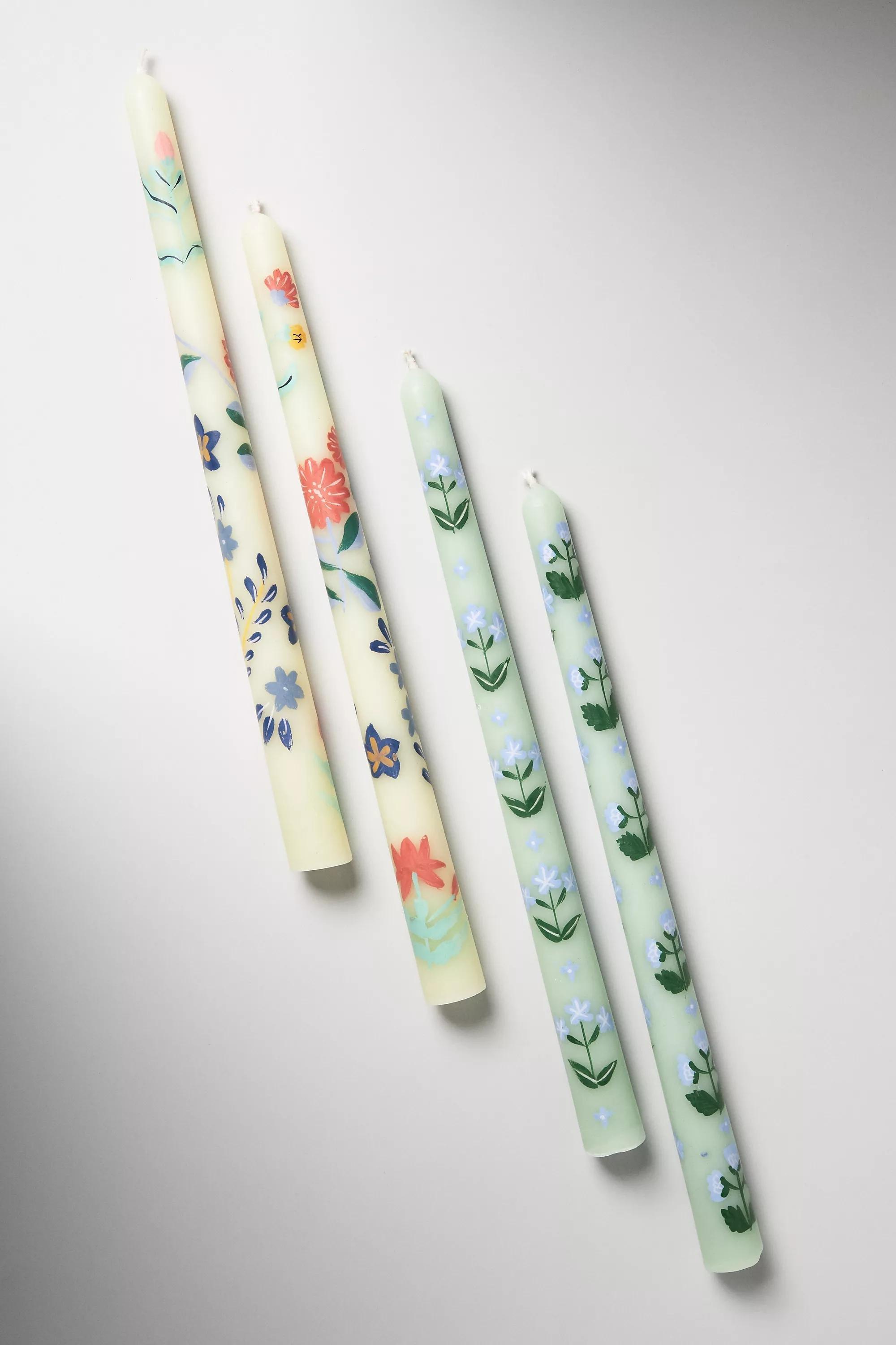 Franny Handpainted Taper Candles, Set Of 2, Green, A501_0102, large image number 1
