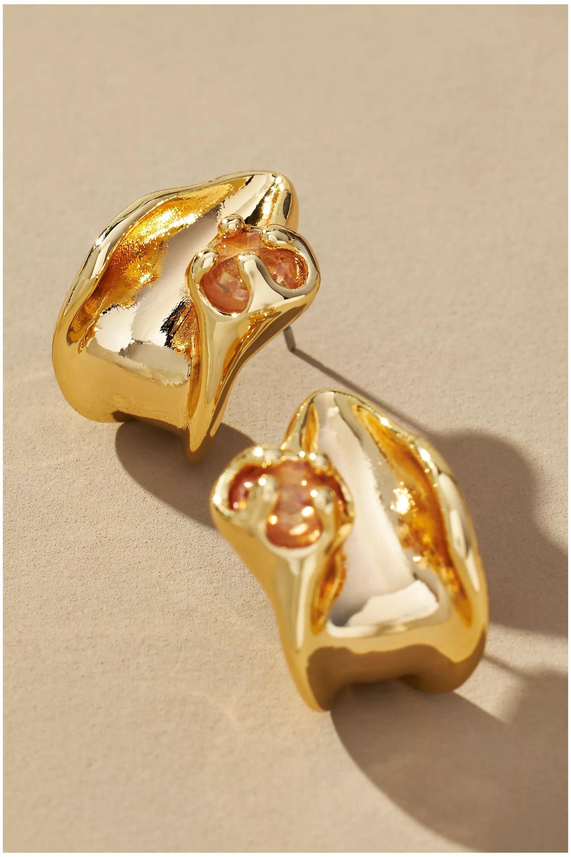 Anthropologie Embedded Stone Earrings, 14K Orange, A501_0067, large image number 0