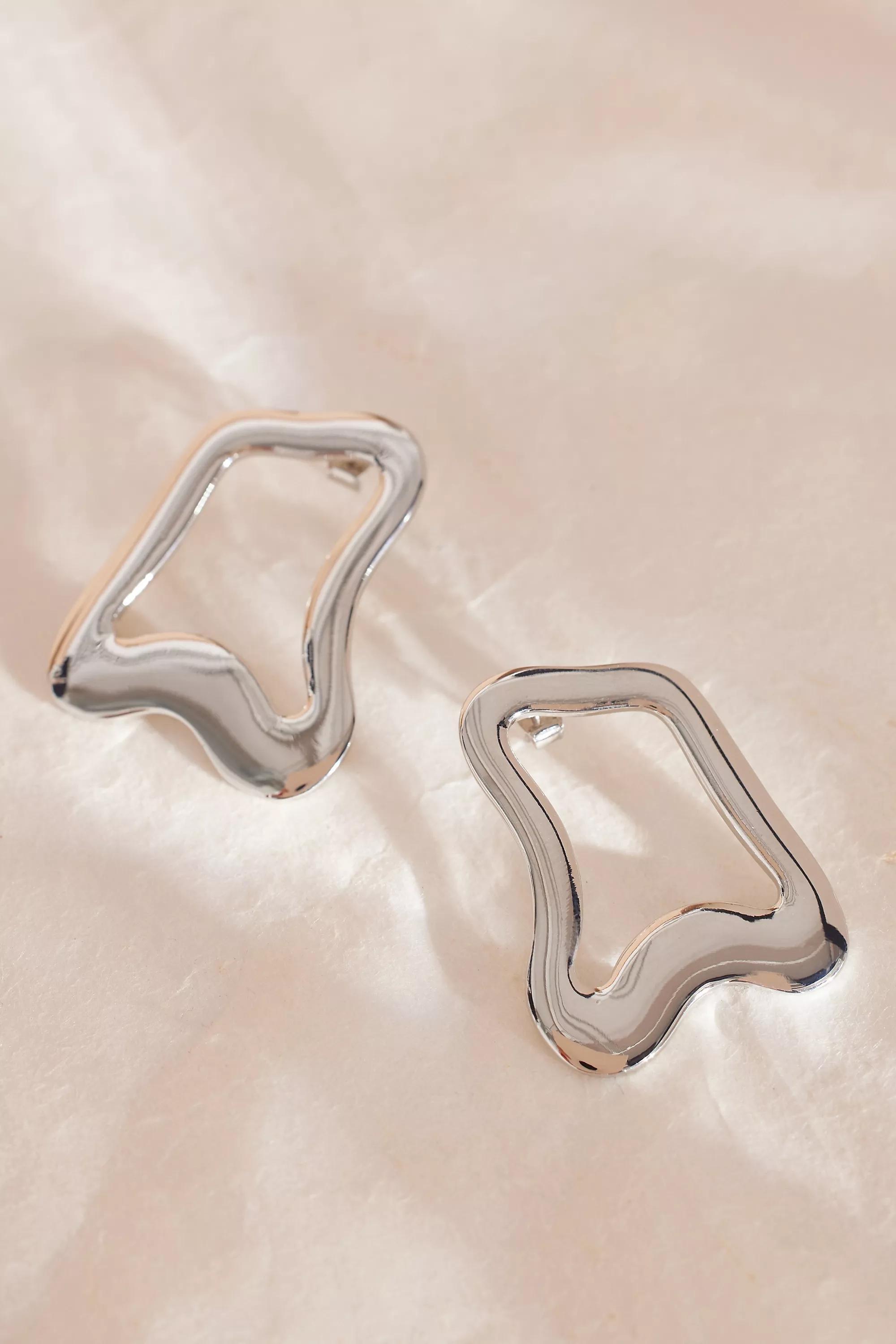 Anthropologie Asymmetric Stud Earrings, Silver, A501_0007, large image number 1