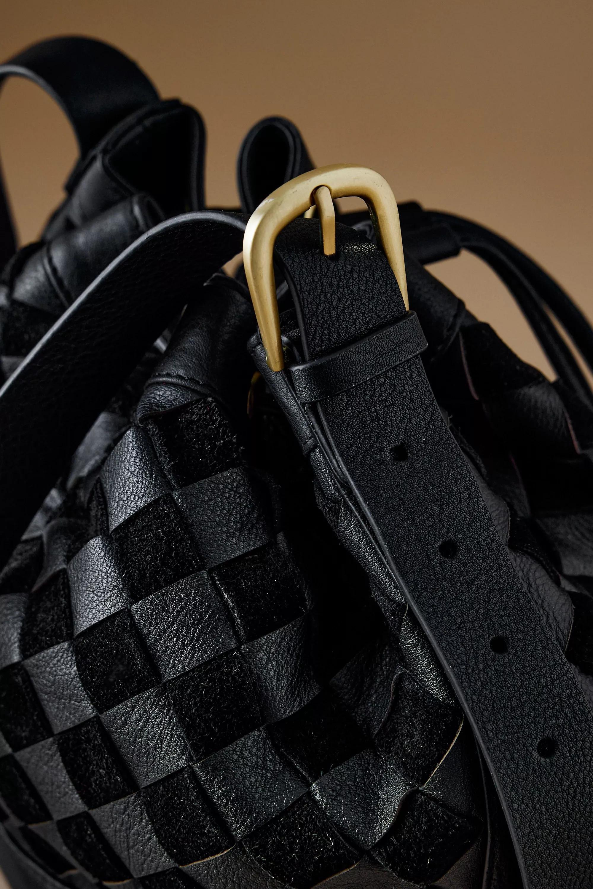 By Anthropologie Check Leather Bucket Bag, Black, A501_0001, large image number 1