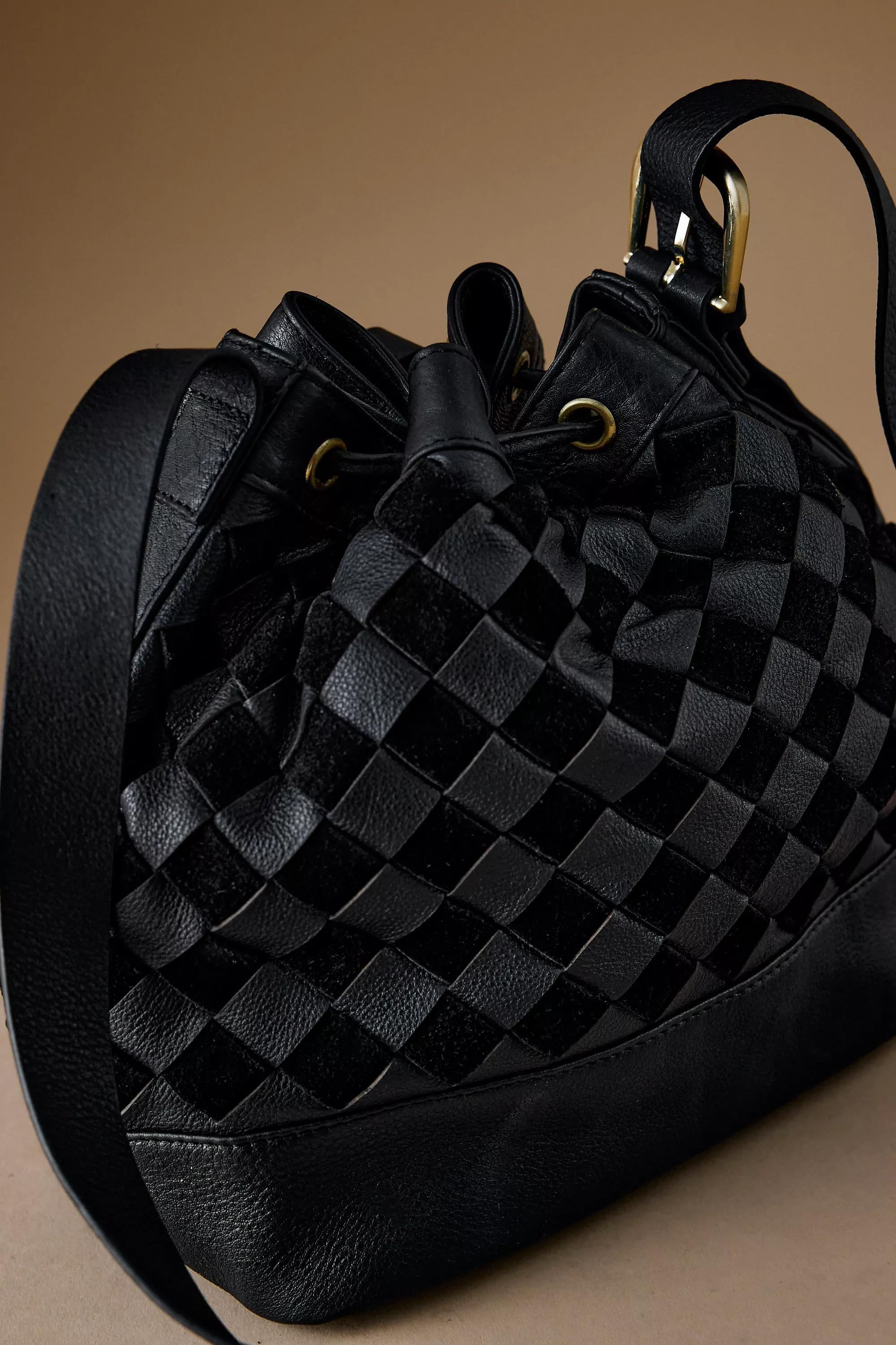 By Anthropologie Check Leather Bucket Bag, Black, A501_0001, large image number 3