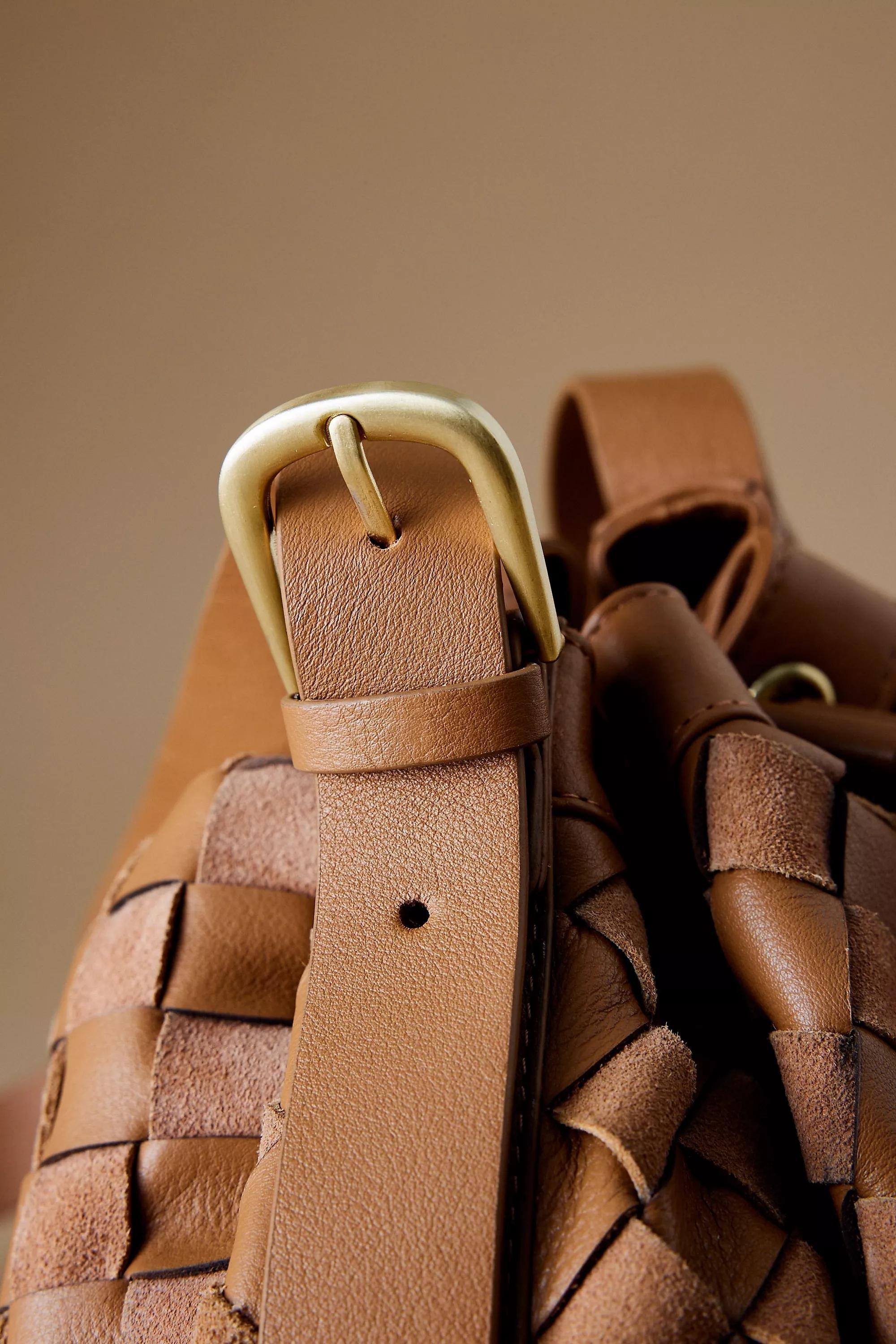 By Anthropologie Check Leather Bucket Bag, Brown, A501_0224, large image number 1