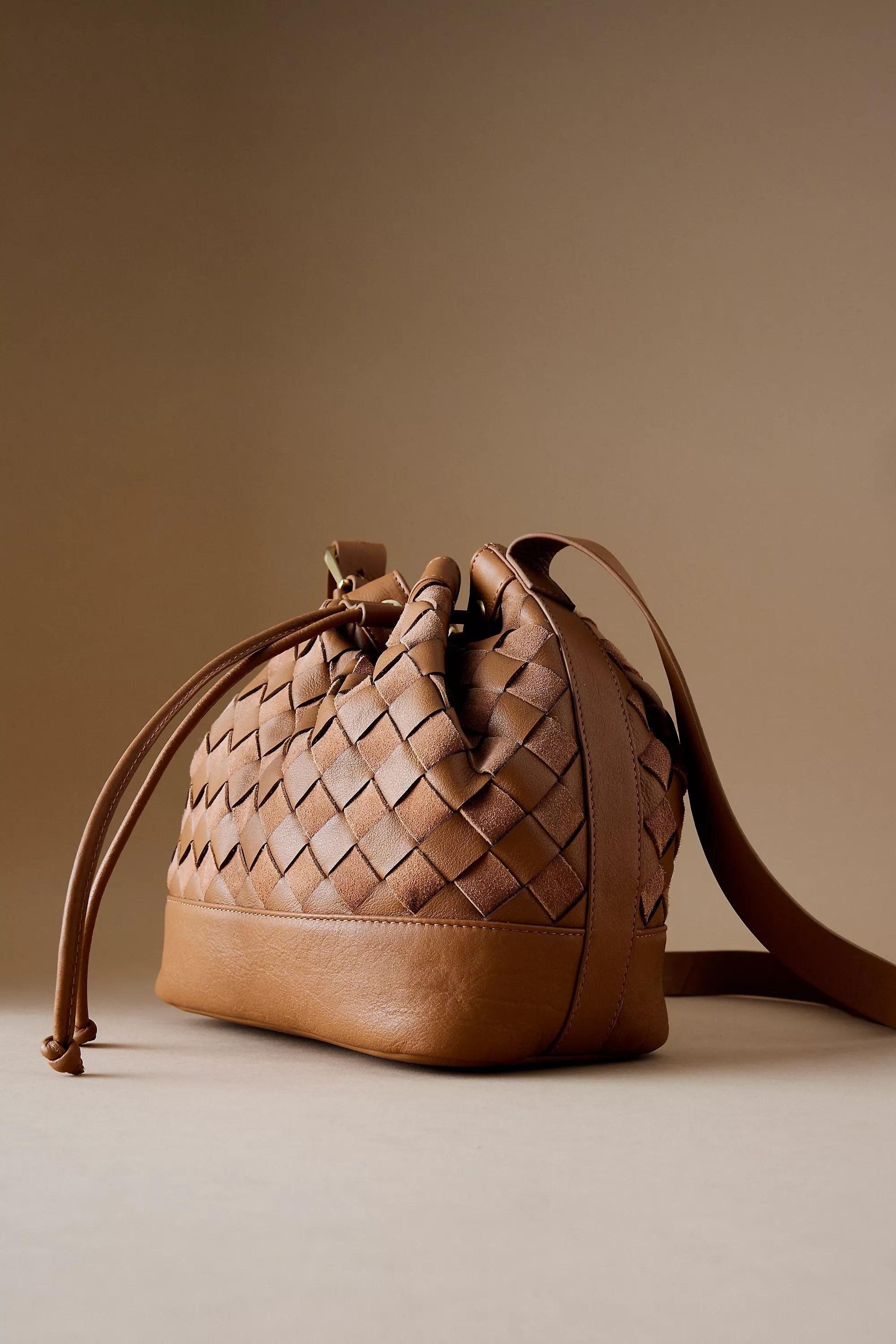 By Anthropologie Check Leather Bucket Bag, Brown, A501_0224, large image number 2