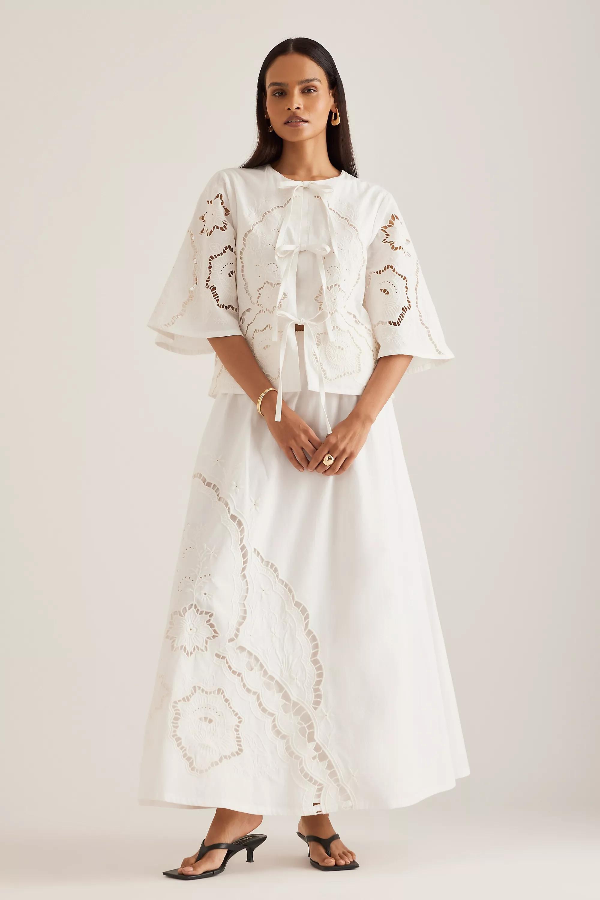 Poplin Midi Skirt, Cream, , large image number 1