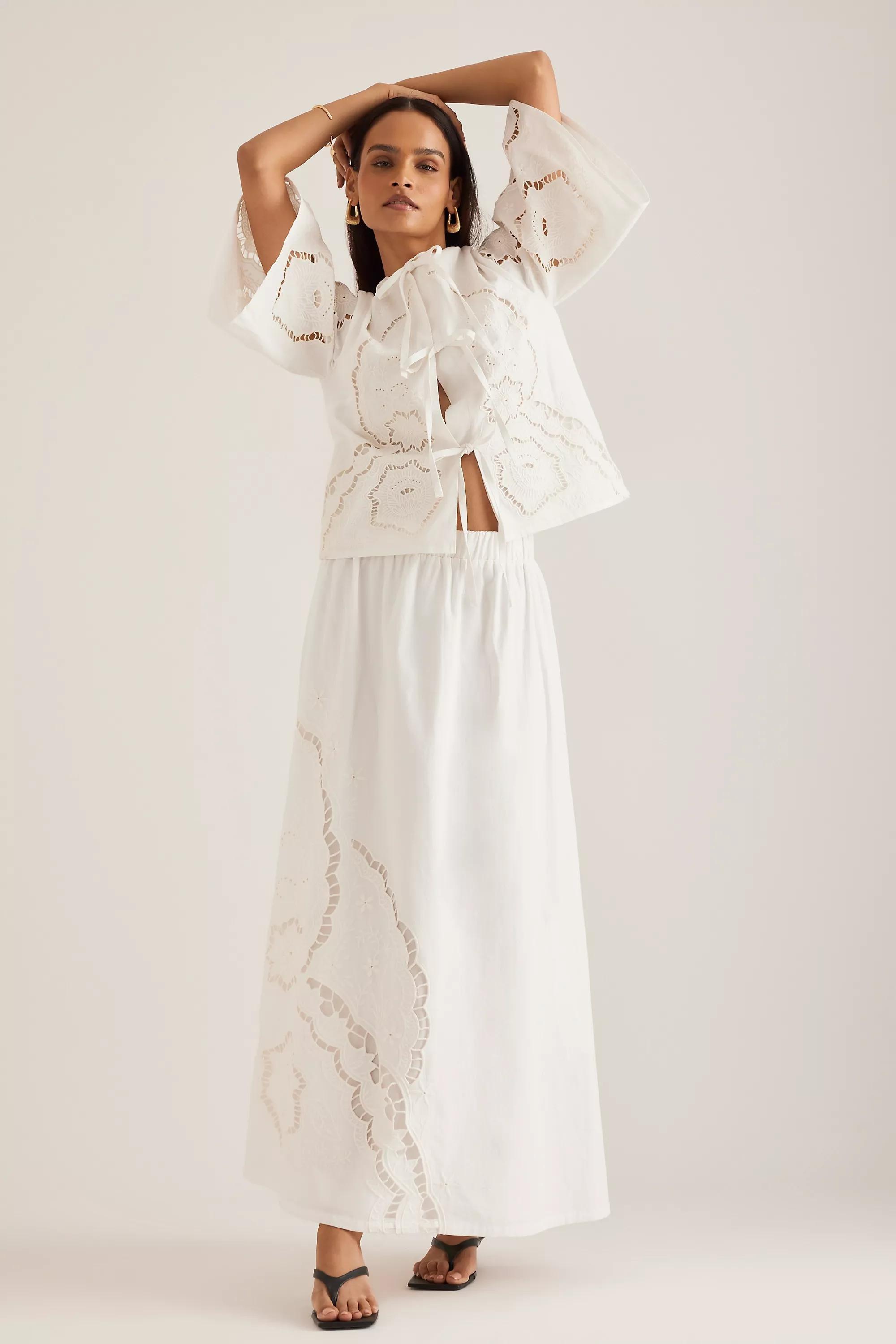 Poplin Midi Skirt, Cream, , large image number 3