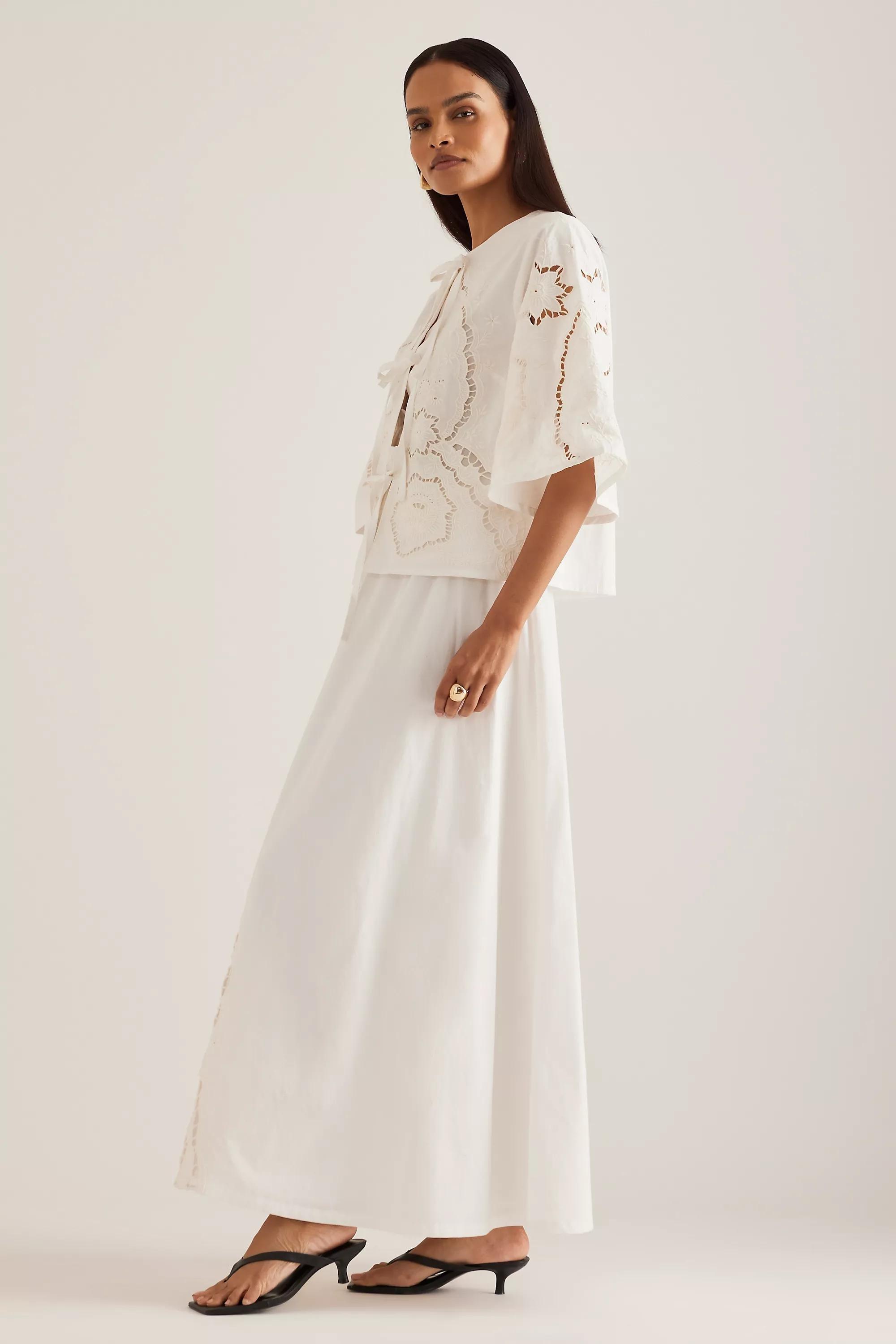 Poplin Midi Skirt, Cream, A501_0010, large image number 4