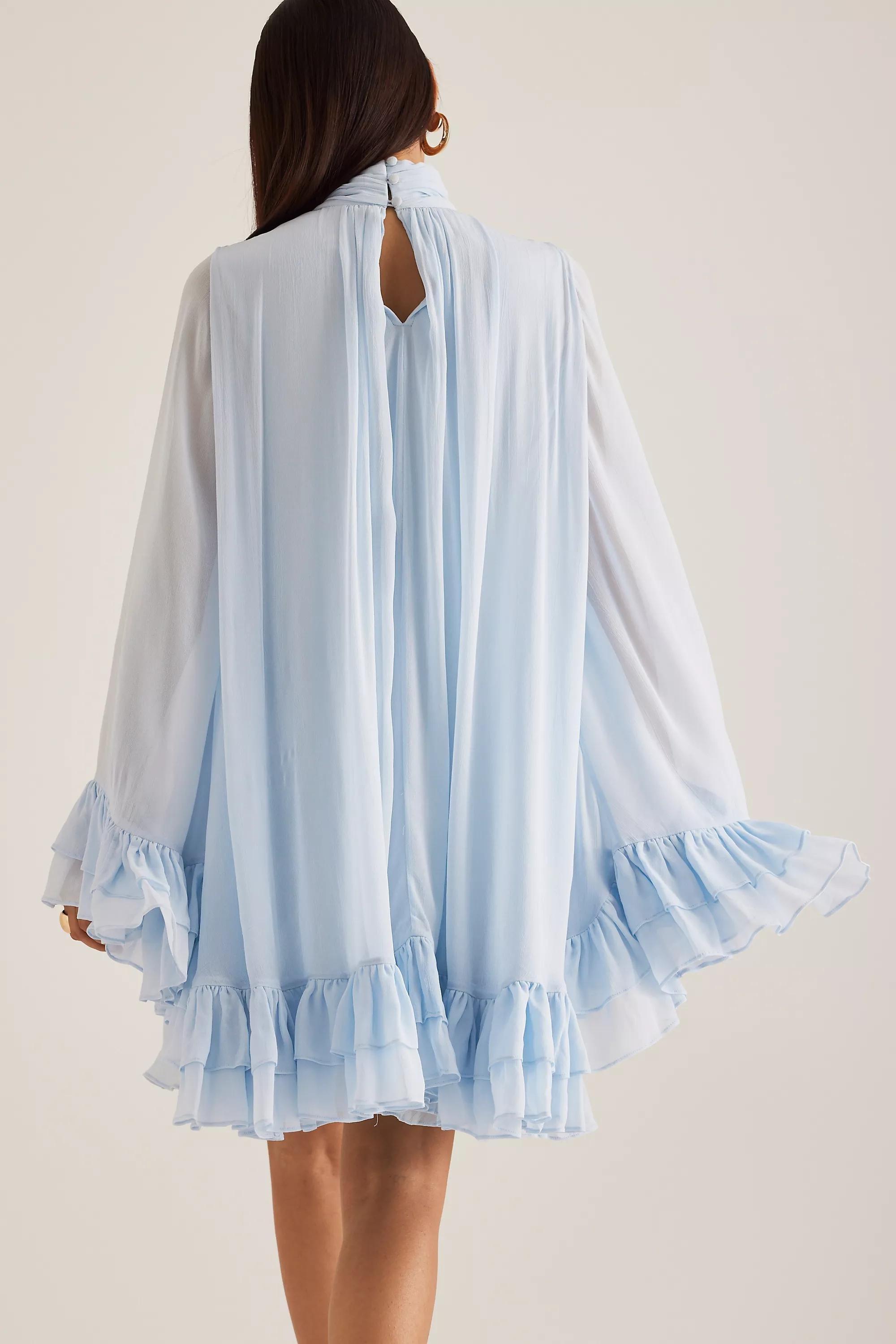 Ruffle Cape Mini Dress, Blue, , large image number 8