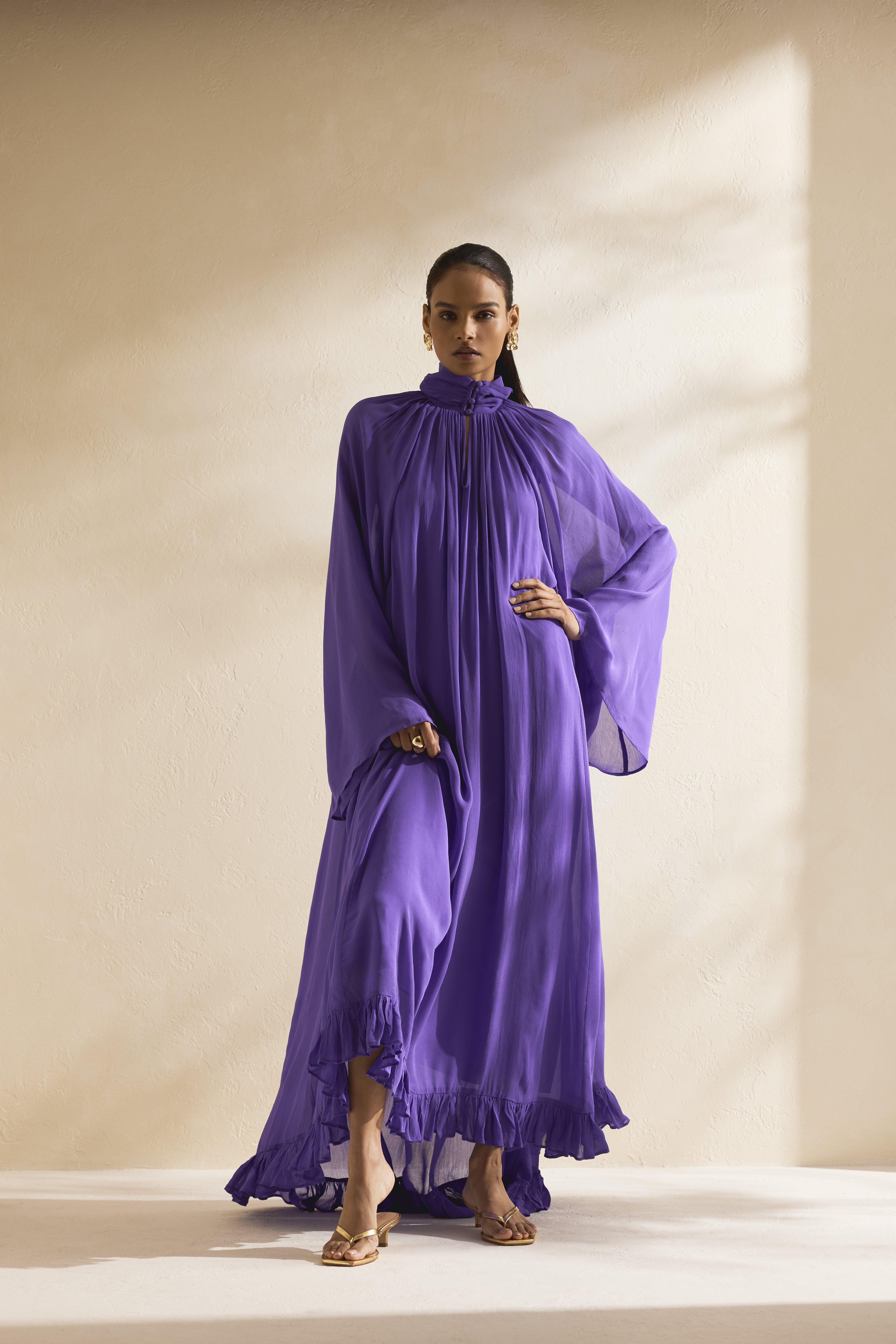 Ruffle Hem Maxi Dress, Purple, , large image number 0