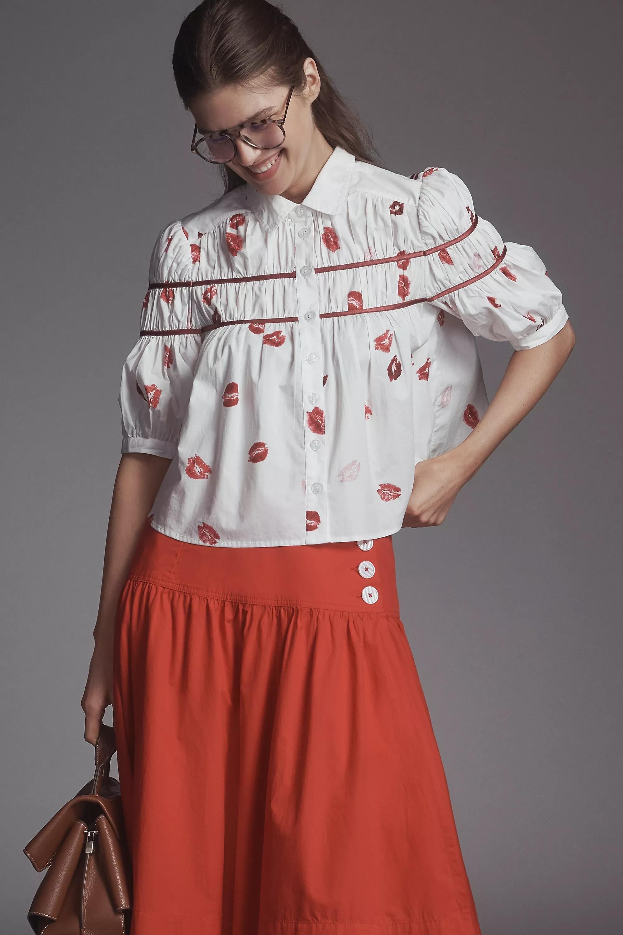 The Leandra Shirred Yoke Blouse By Maeve, Ivory, A501_0011, medium