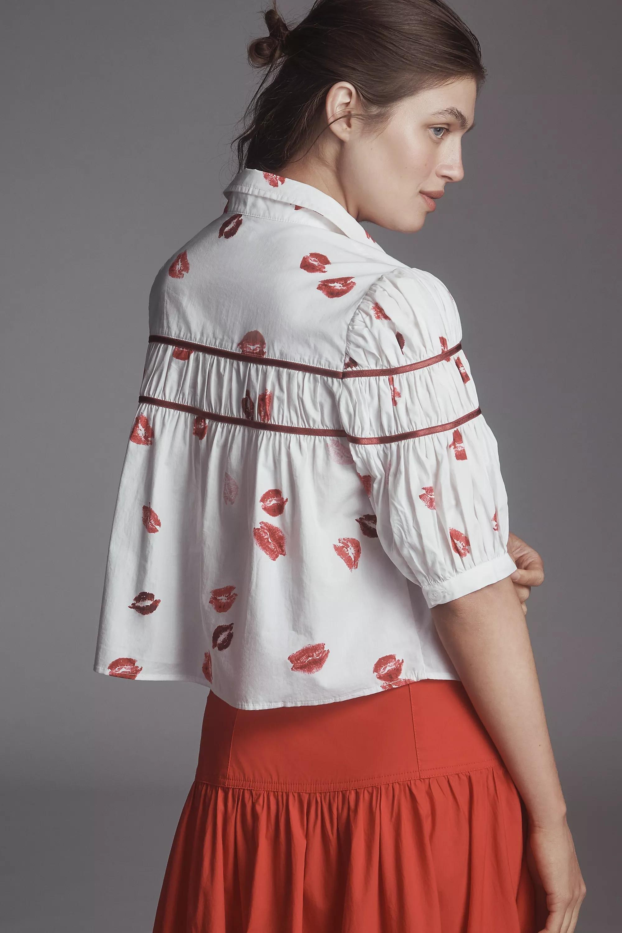 The Leandra Shirred Yoke Blouse By Maeve, Ivory, A501_0011, medium