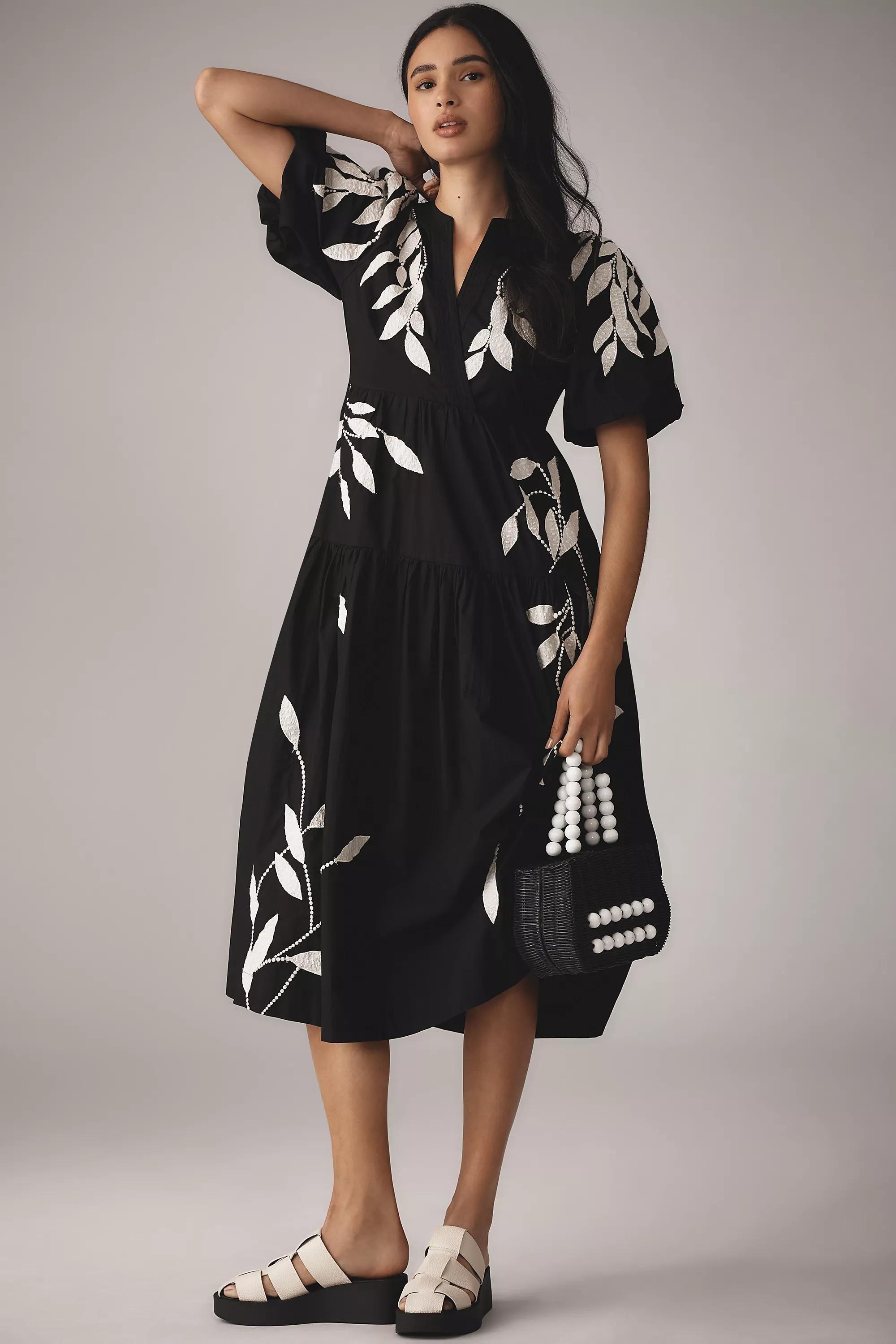 Anthropologie Embroidered Shirt Dress, Black, , large image number 0
